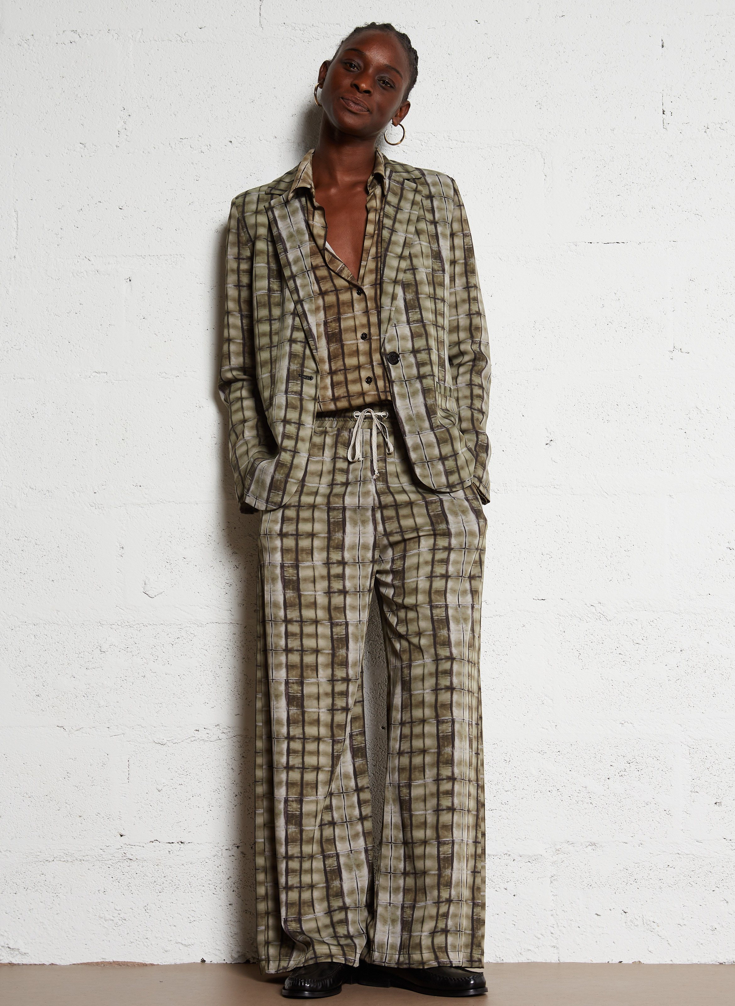 Straight-cut tailored blazer with print PLEASE Green