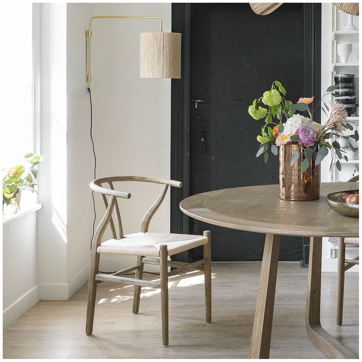 Whitened natural ash wood chair BLANC D'IVOIRE Beige