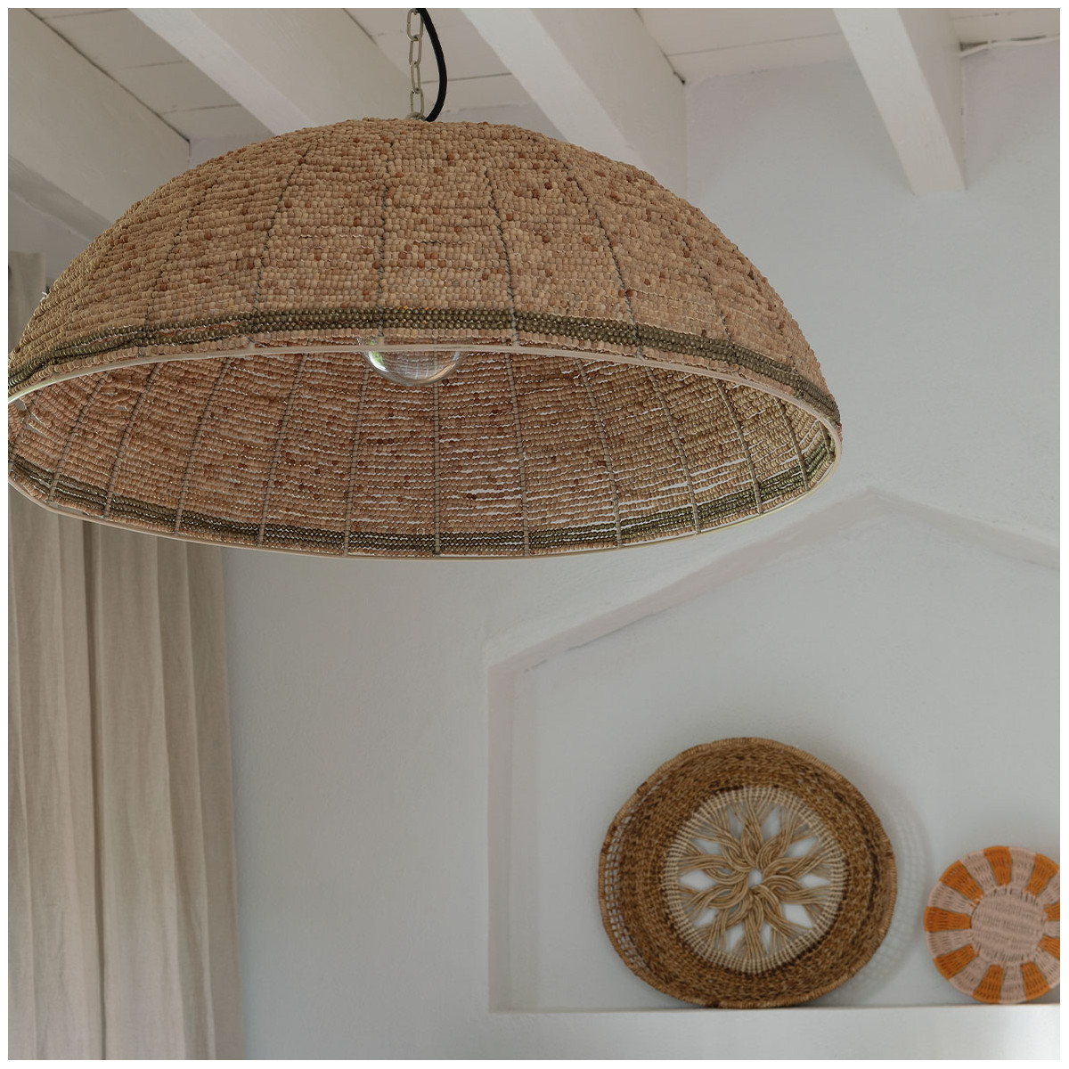 Gaya wooden bead pendant light - natural and gold - ø 65 cm BLANC D'IVOIRE Beige