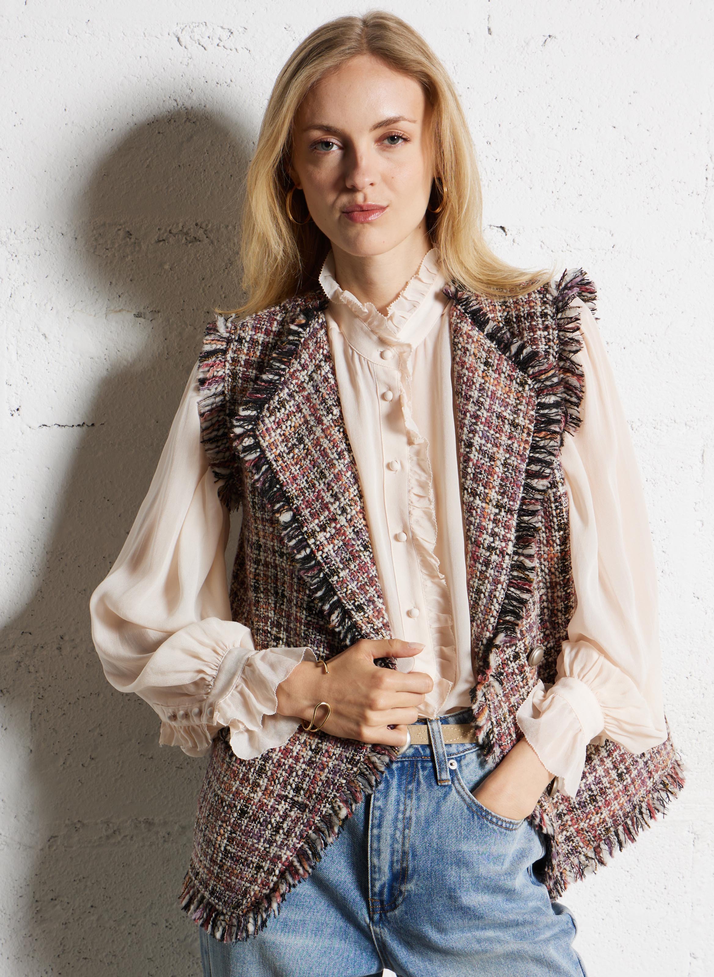 Veste droite sans manches en laine recyclée mélangée SUNCOO Rouge