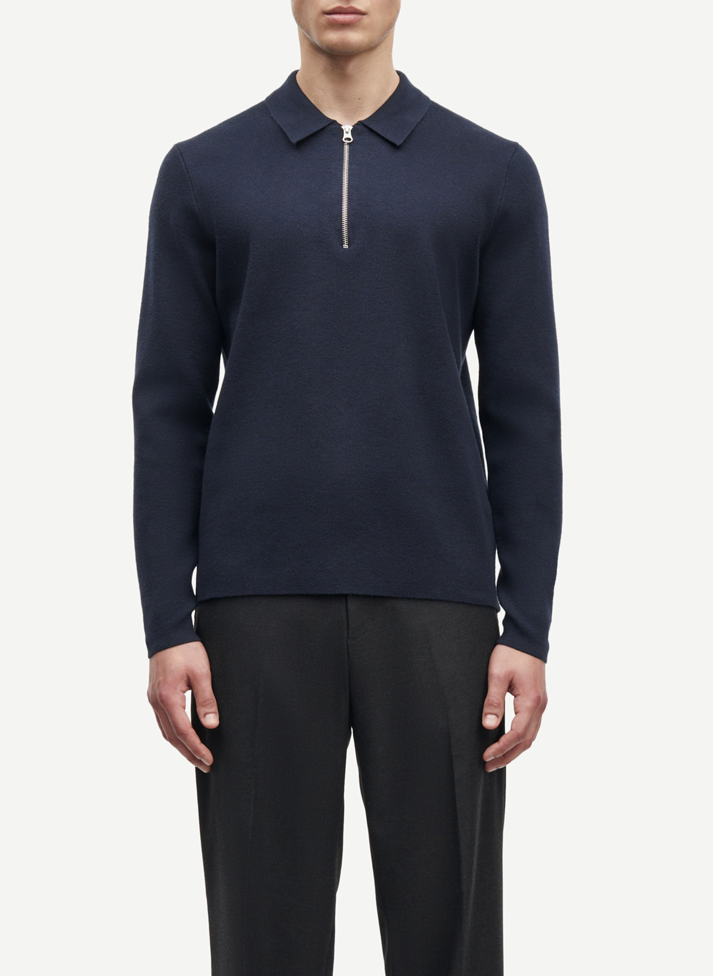 Gilet col classique regular-fit en maille mélangée  SAMSOE SAMSOE Bleu