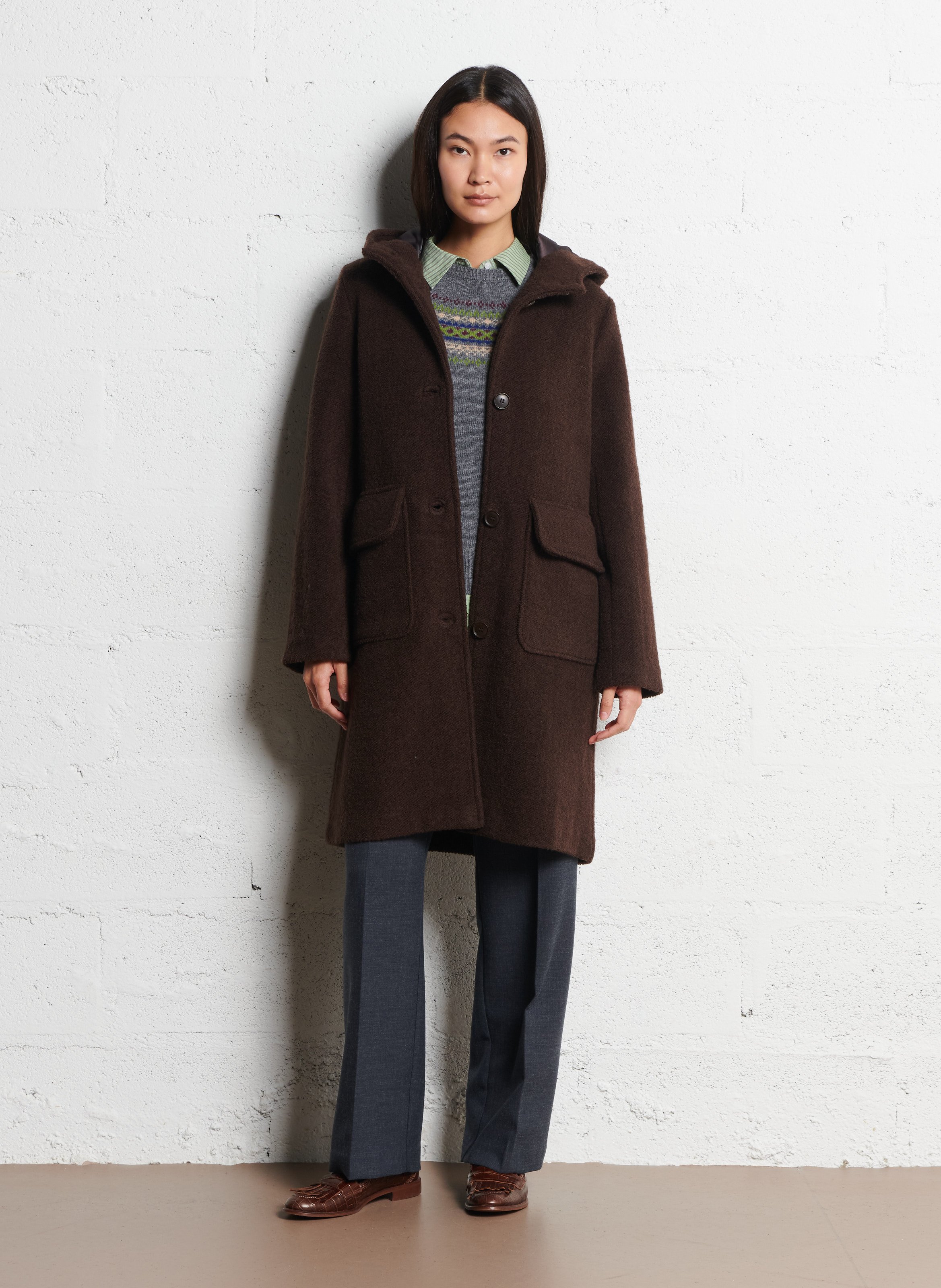 Manteau droit à capuche NICE THINGS Marron