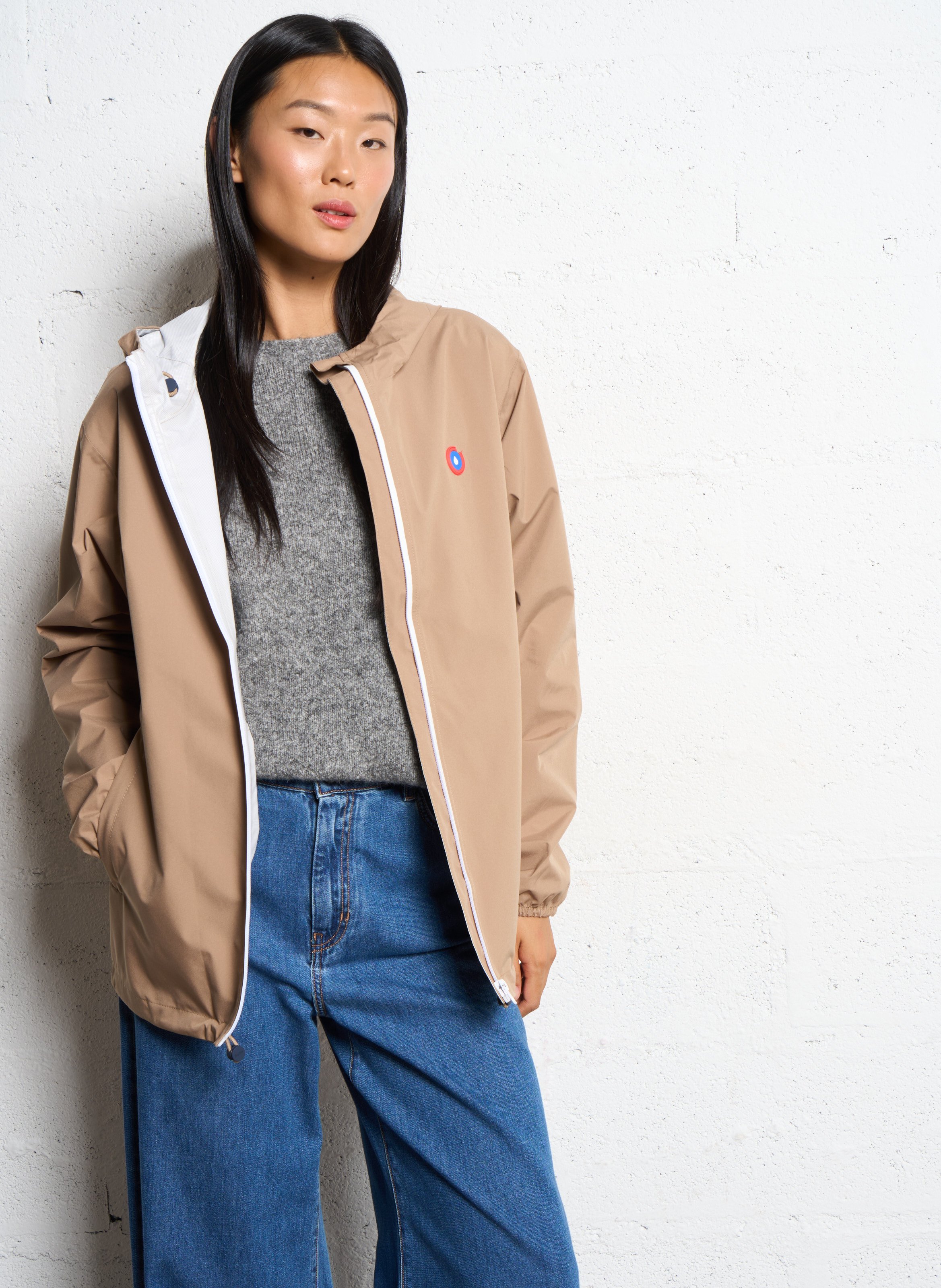 Imperméable court à capuche FLOTTE Beige