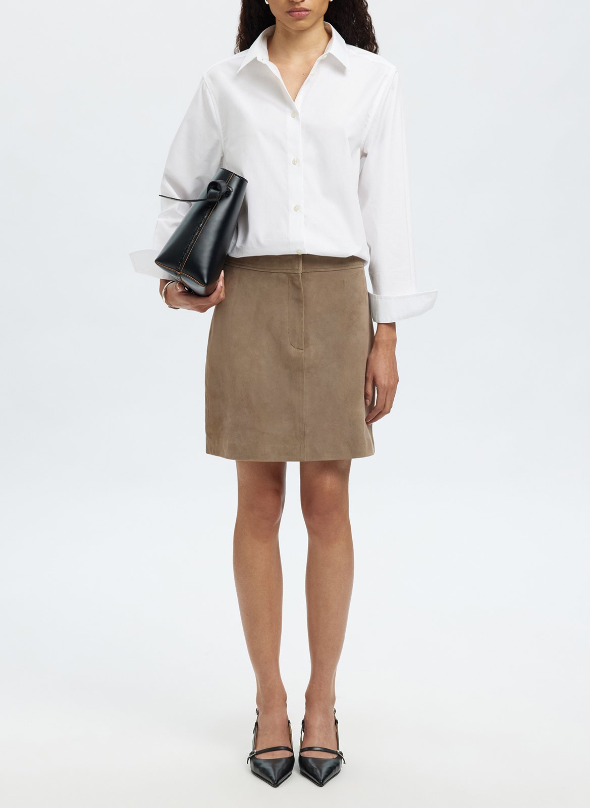 Short suede skirt SELECTED Grey