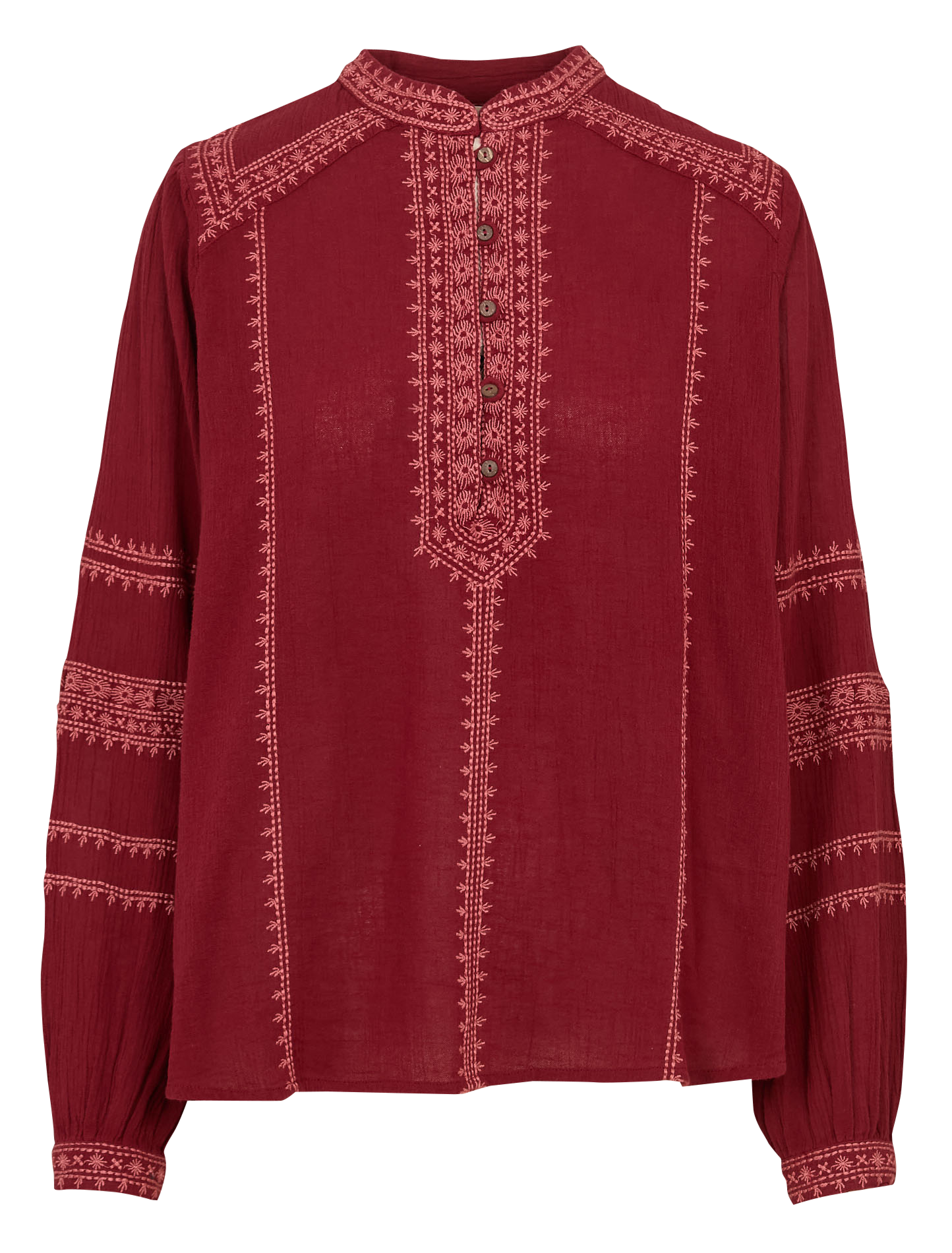 Round neck blouse with embroidered details MAISON HOTEL Red