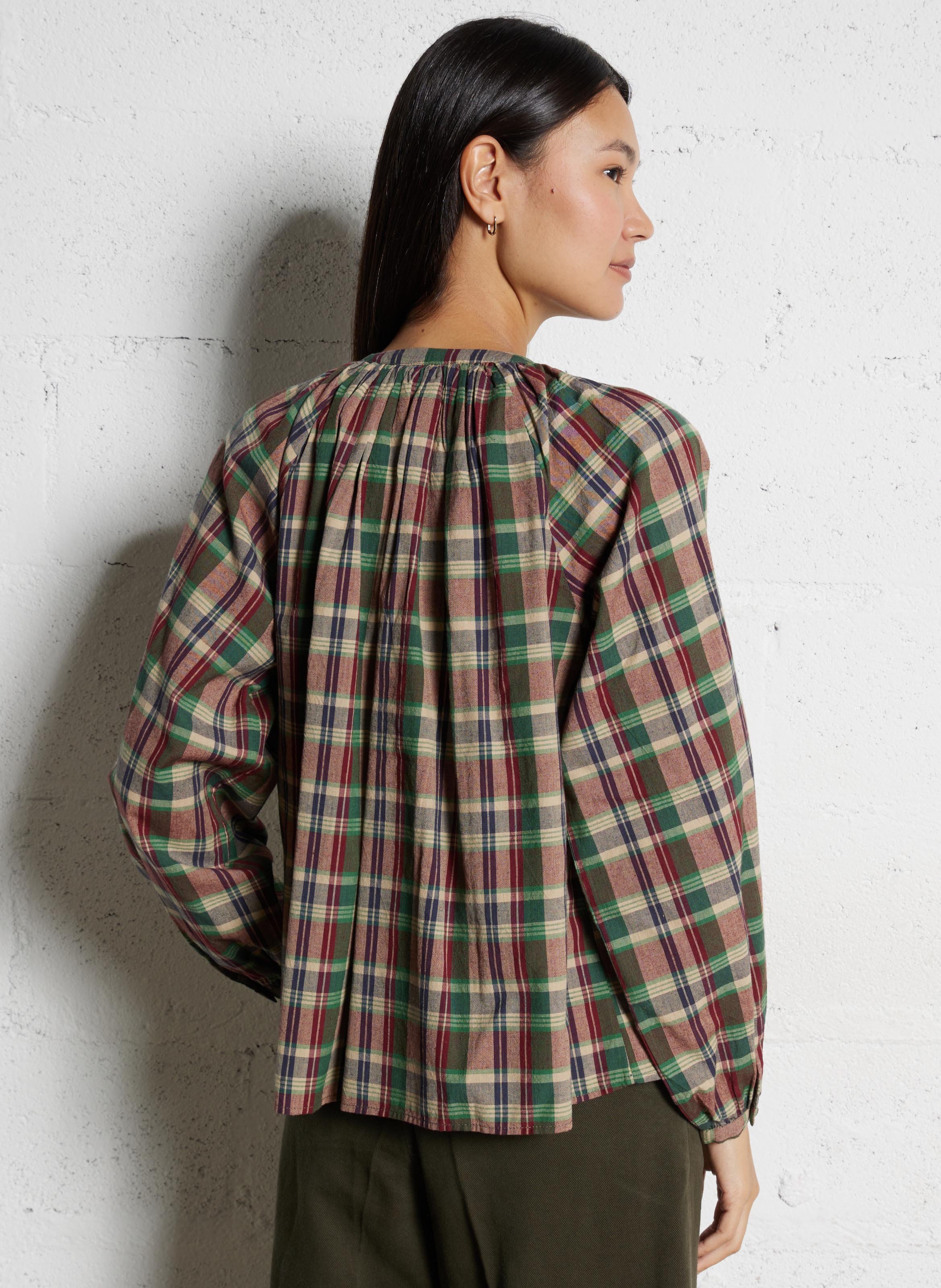 Checked round neck blouse BELLEPIECE Purple