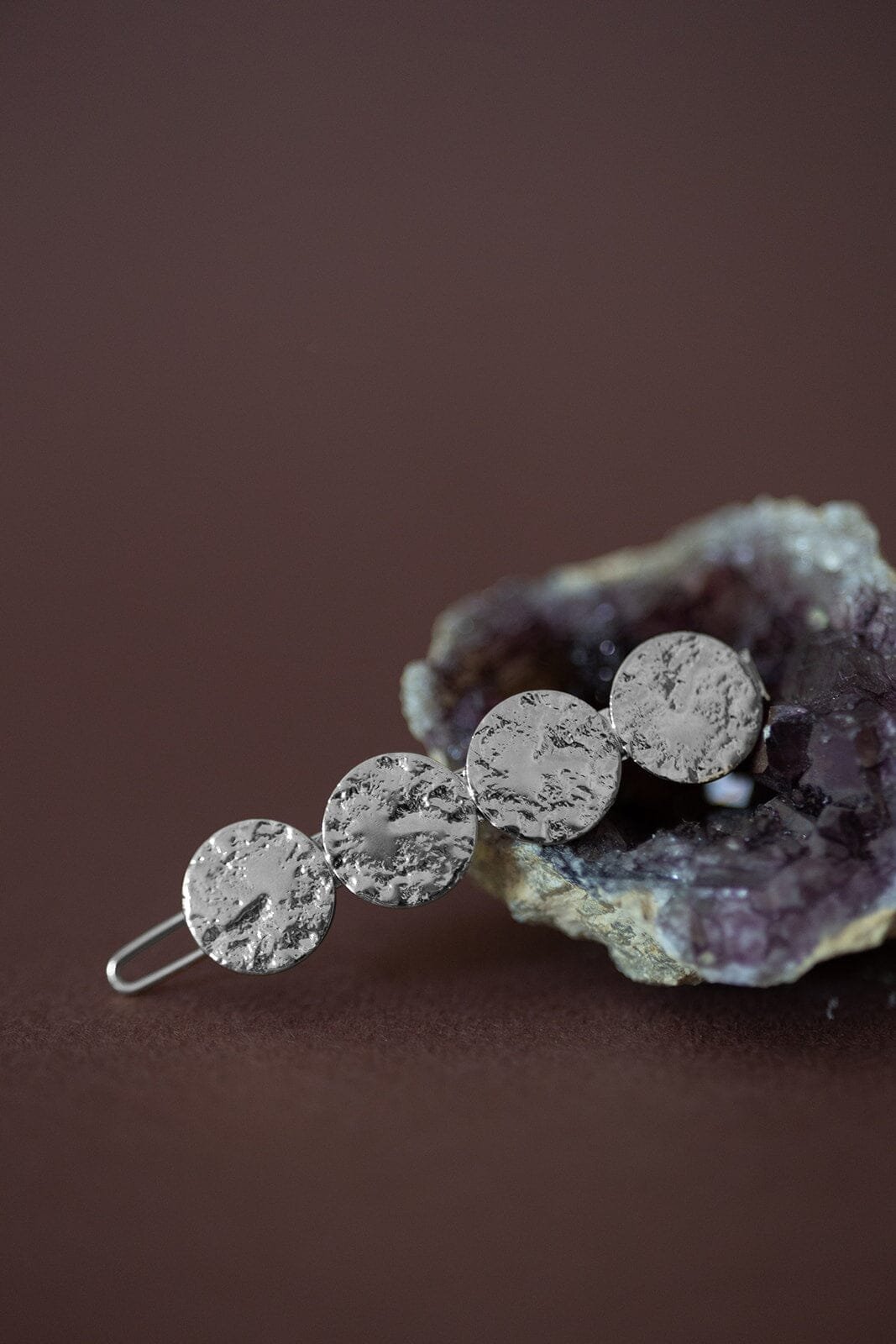 Mini hammered silver plated round hair clip MONSIEUR SIMONE Silver