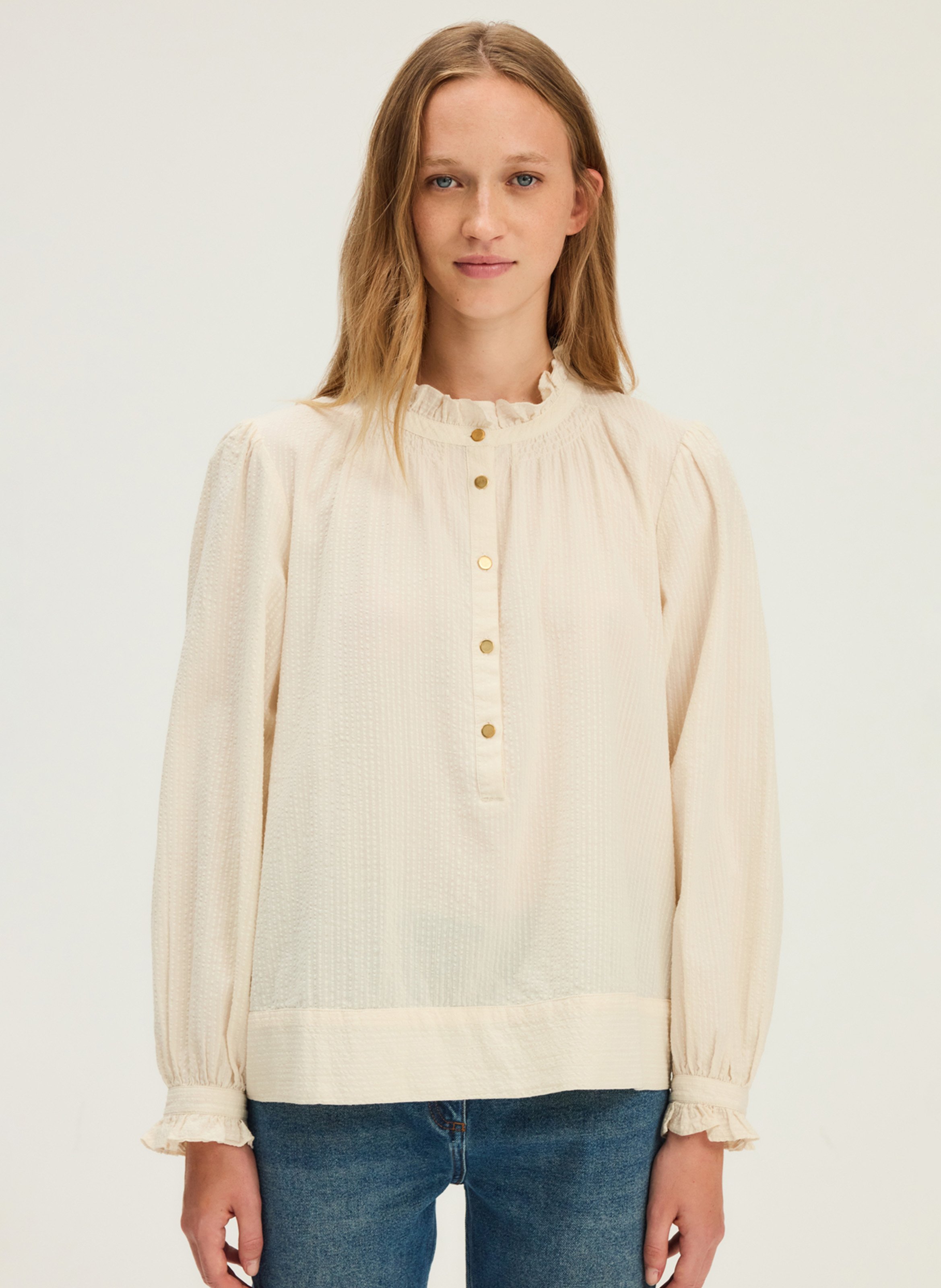Blouse col rond en coton PABLO Beige