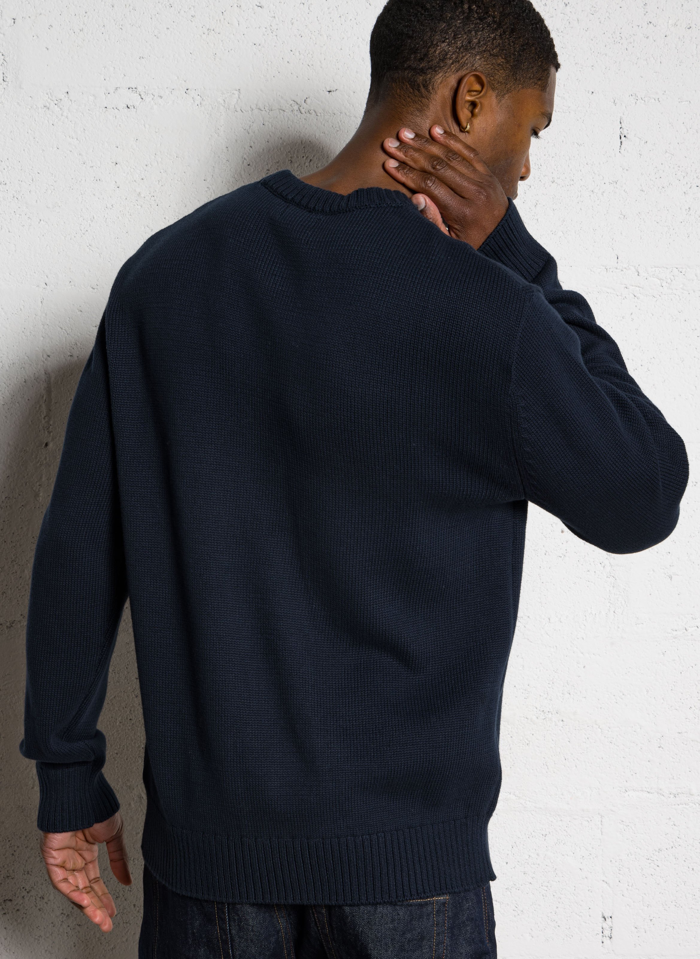 Pull ample col rond jacquard en coton NAPAPIJRI Bleu