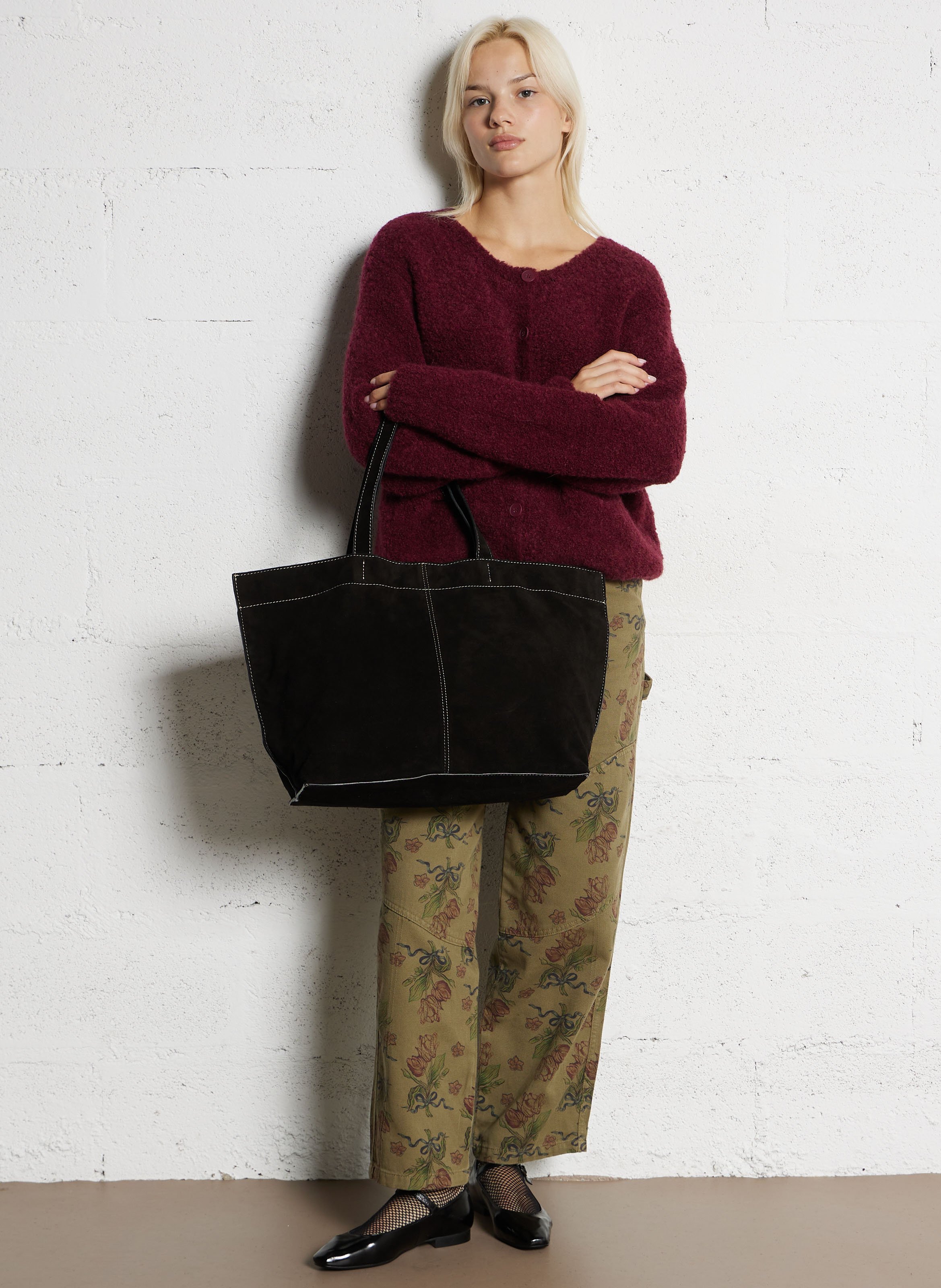 Cabas surpiqué en cuir suédé BECKSONDERGAARD Noir