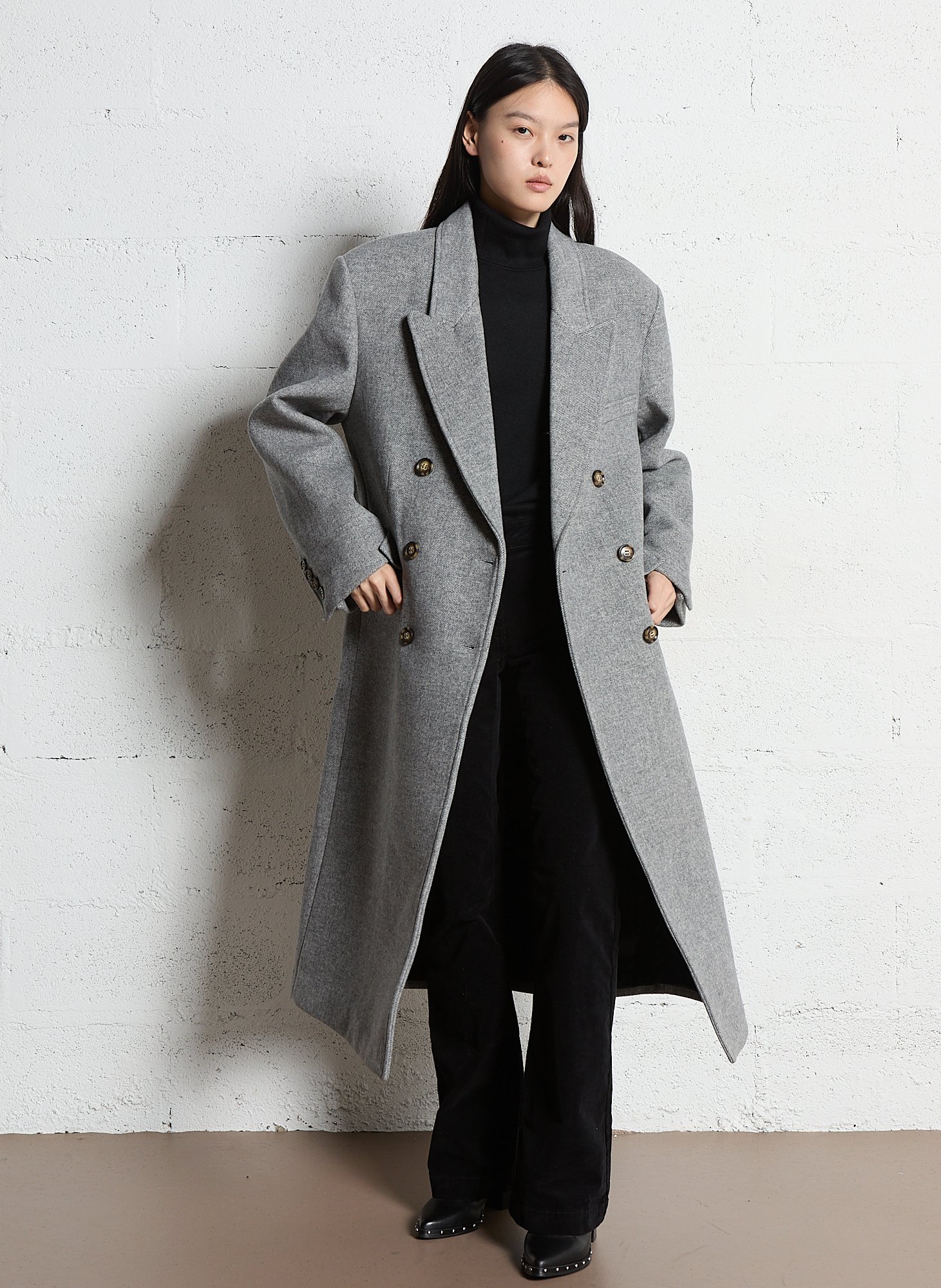 Langer Mantel aus Wollmischung mit Reverskragen BERENICE Grau