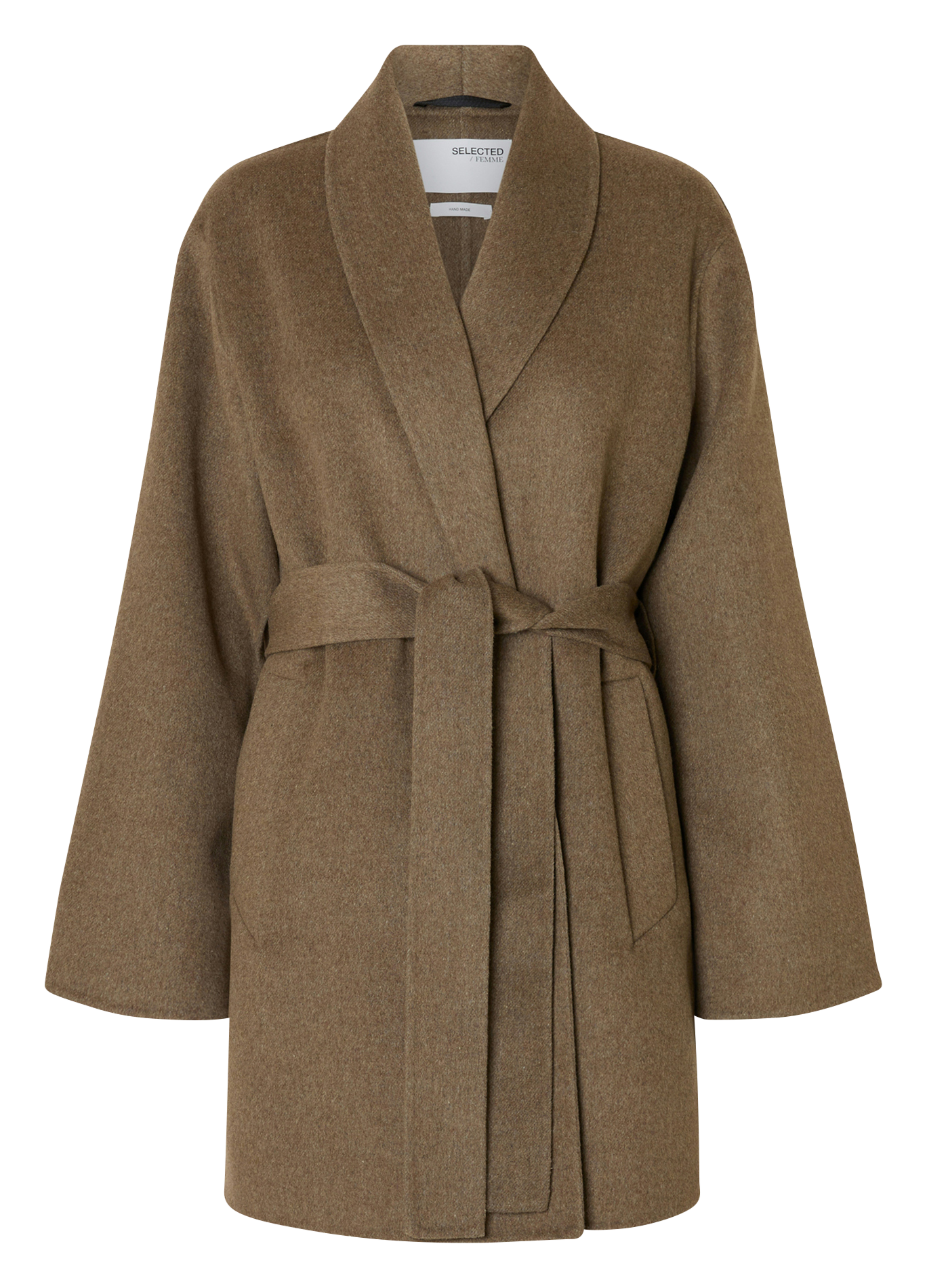 Gerader Mantel mit Reverskragen aus recycelter Wollmischung SELECTED Grau