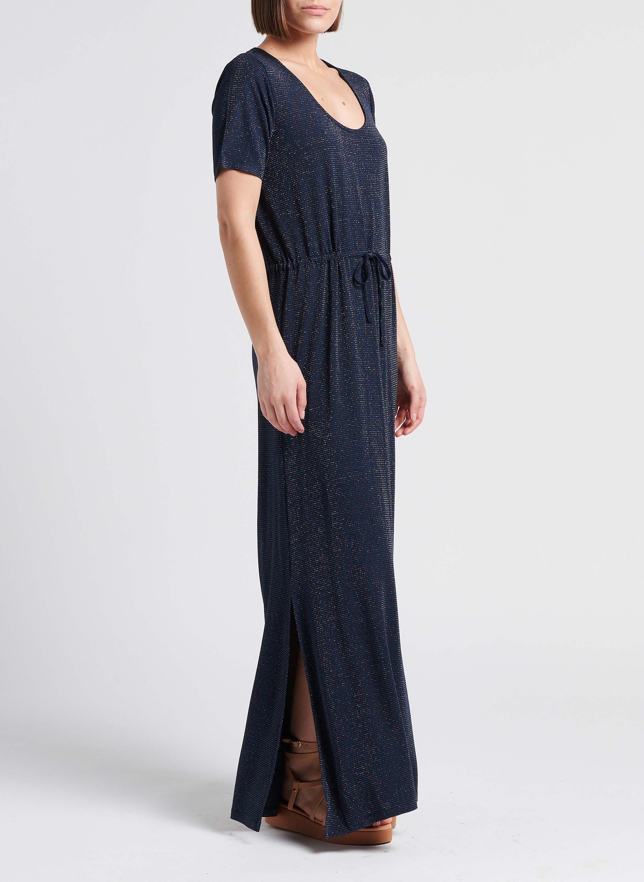 Robe longue stretch col rond  PIECES Bleu