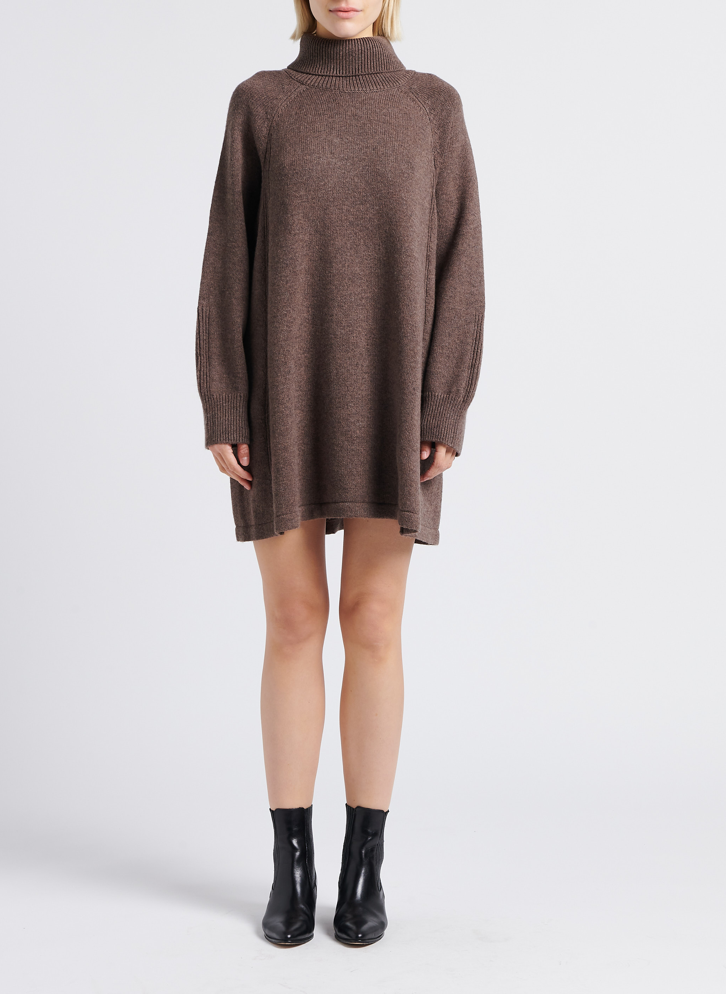 Short wool and cotton turtleneck dress BA&SH Brown
