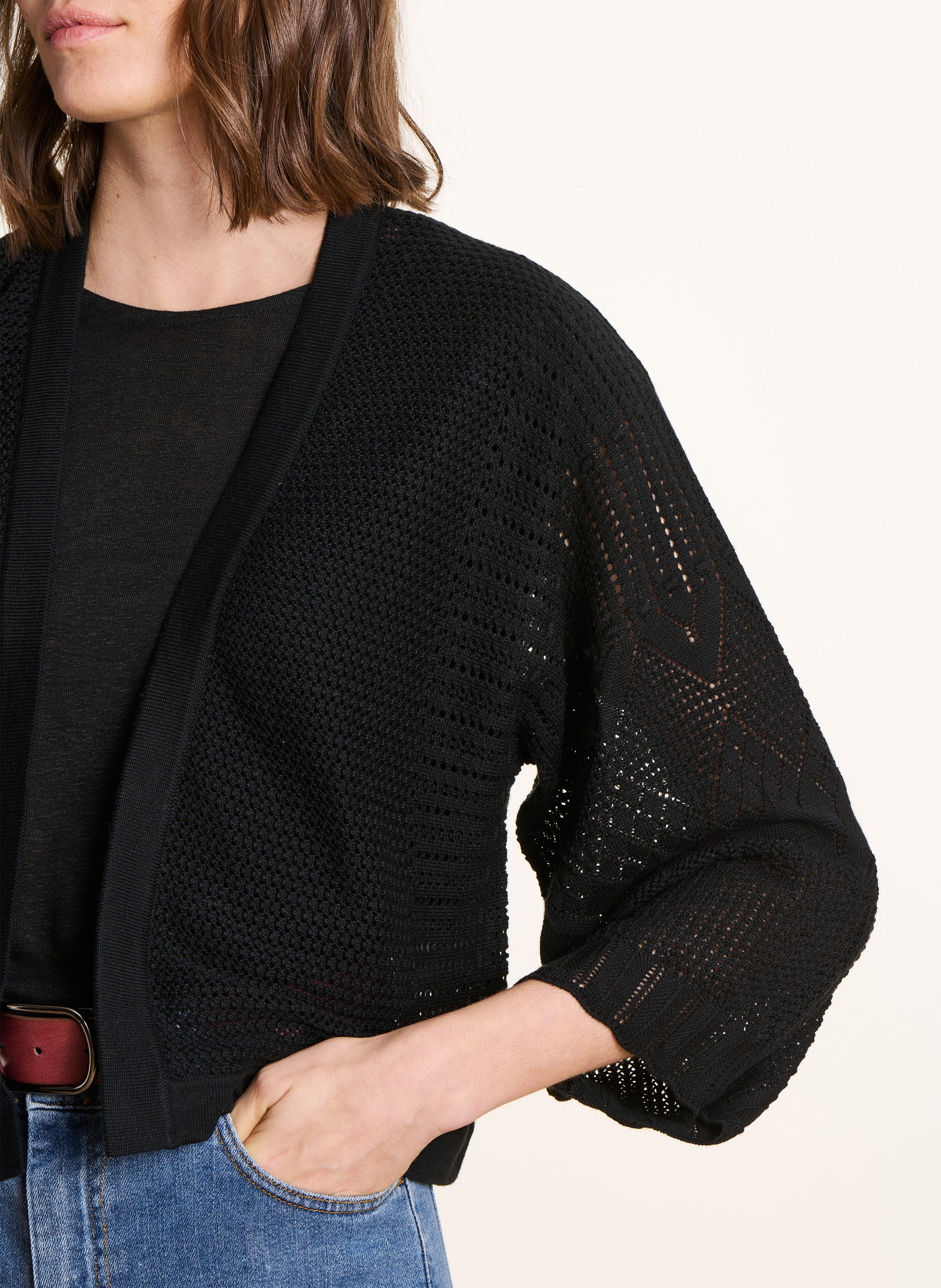 Gilet en maille ajourée LA FEE MARABOUTEE Noir