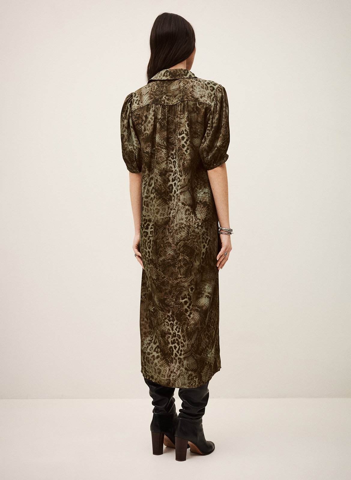 Robe longue col classique imprimée BA&SH Kaki