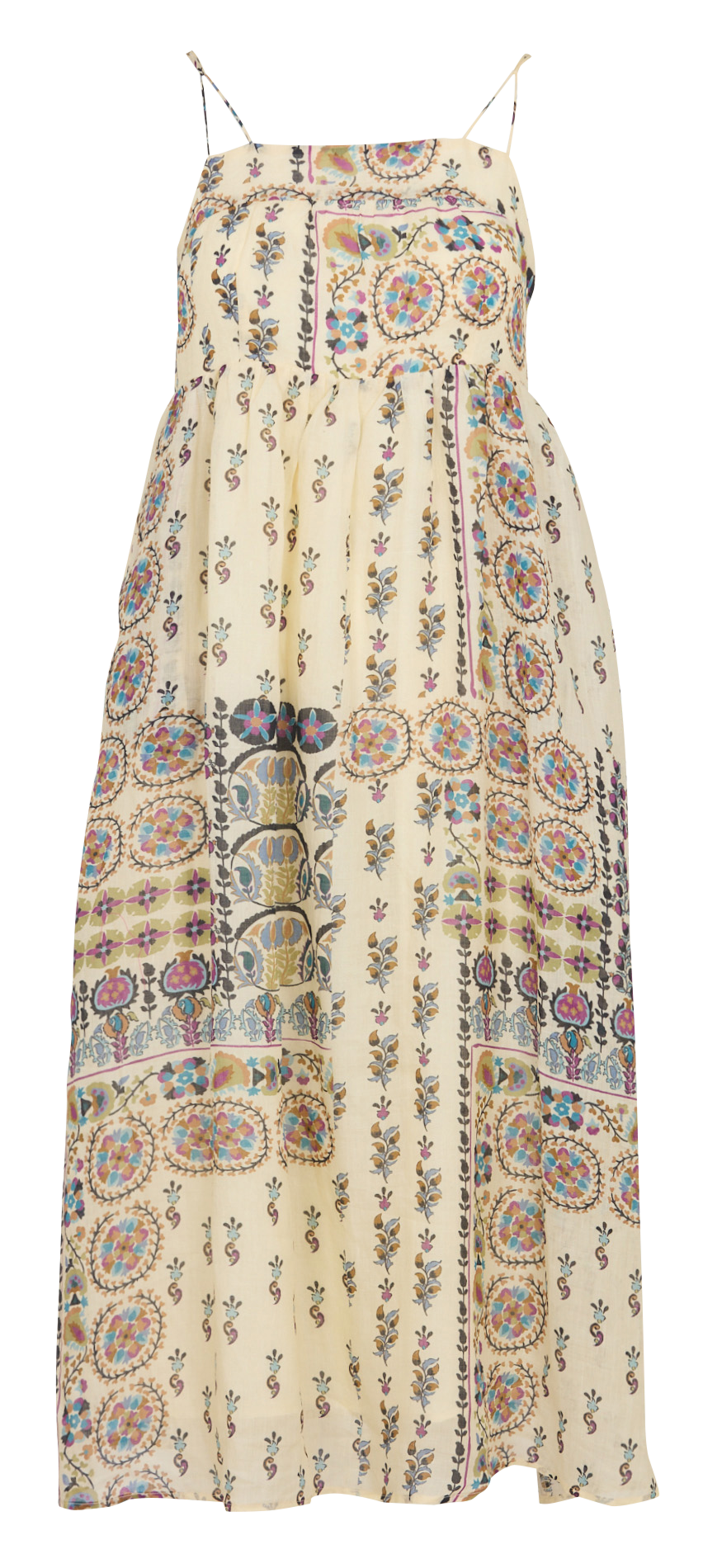 Loose printed linen dress with straps SEE U SOON White