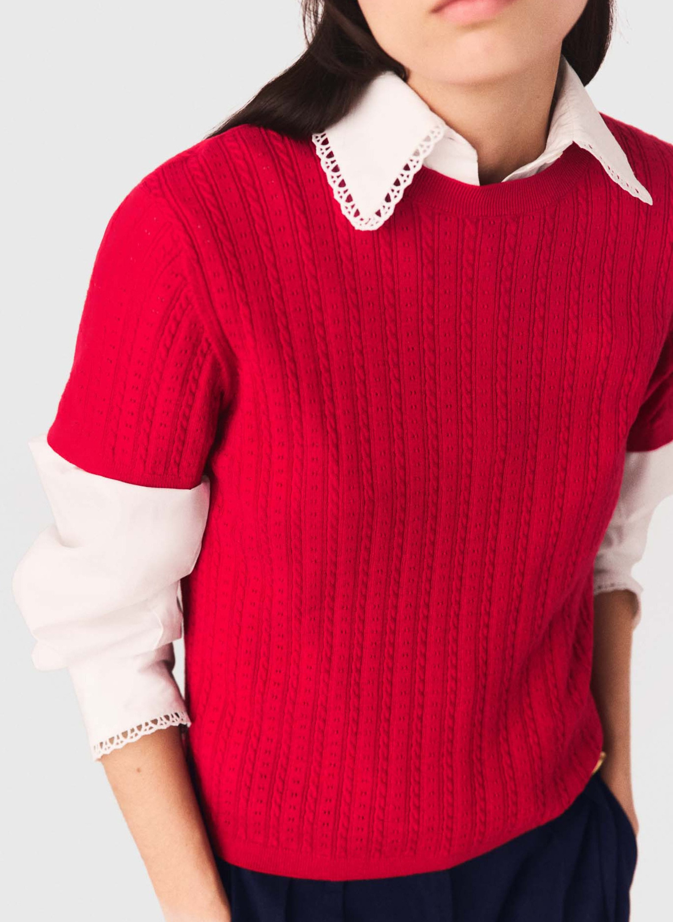 Aansluitende ronde hals trui van gemengd katoen MAJE Rood