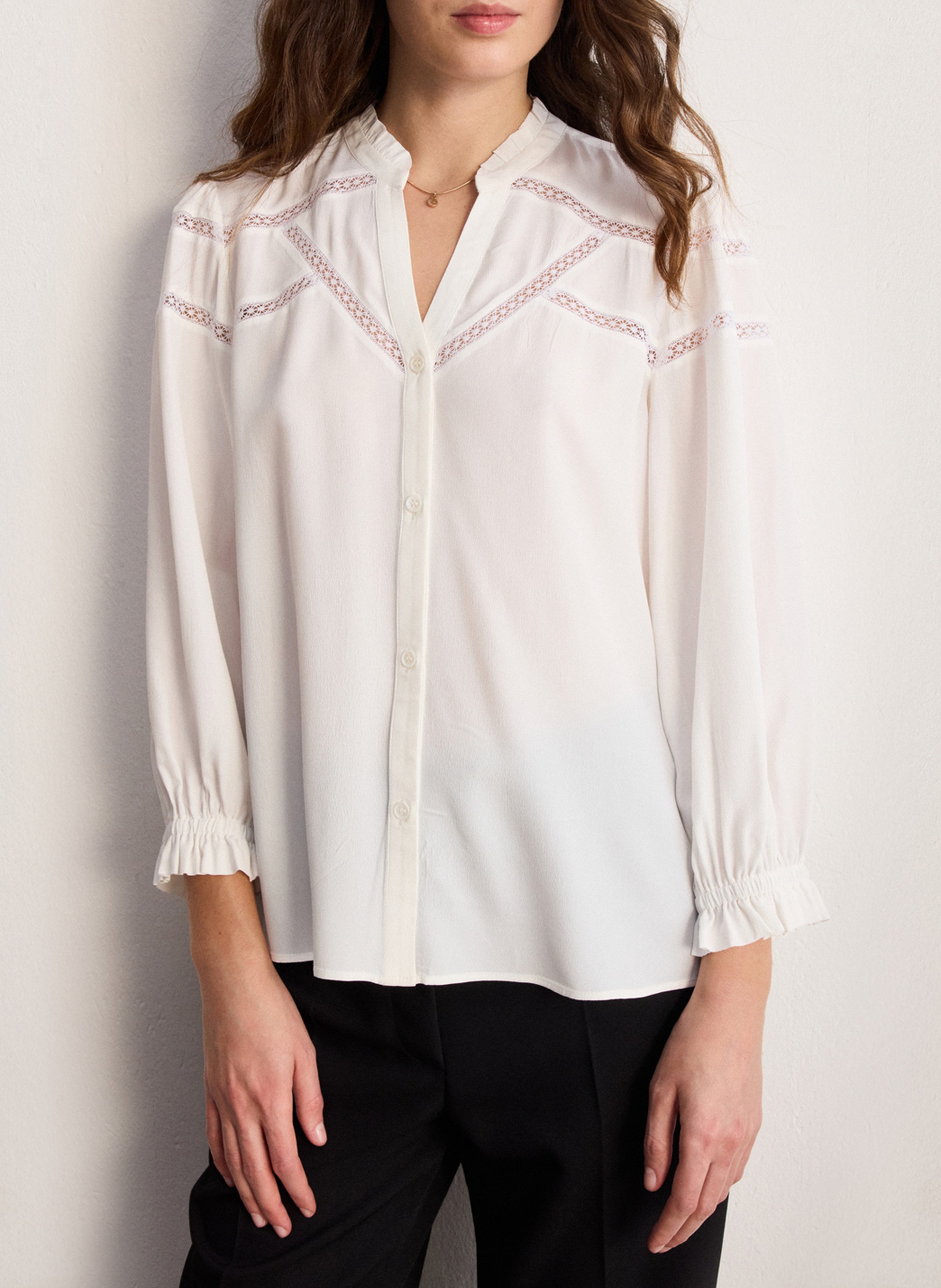 Chemise droite col V PABLO Beige