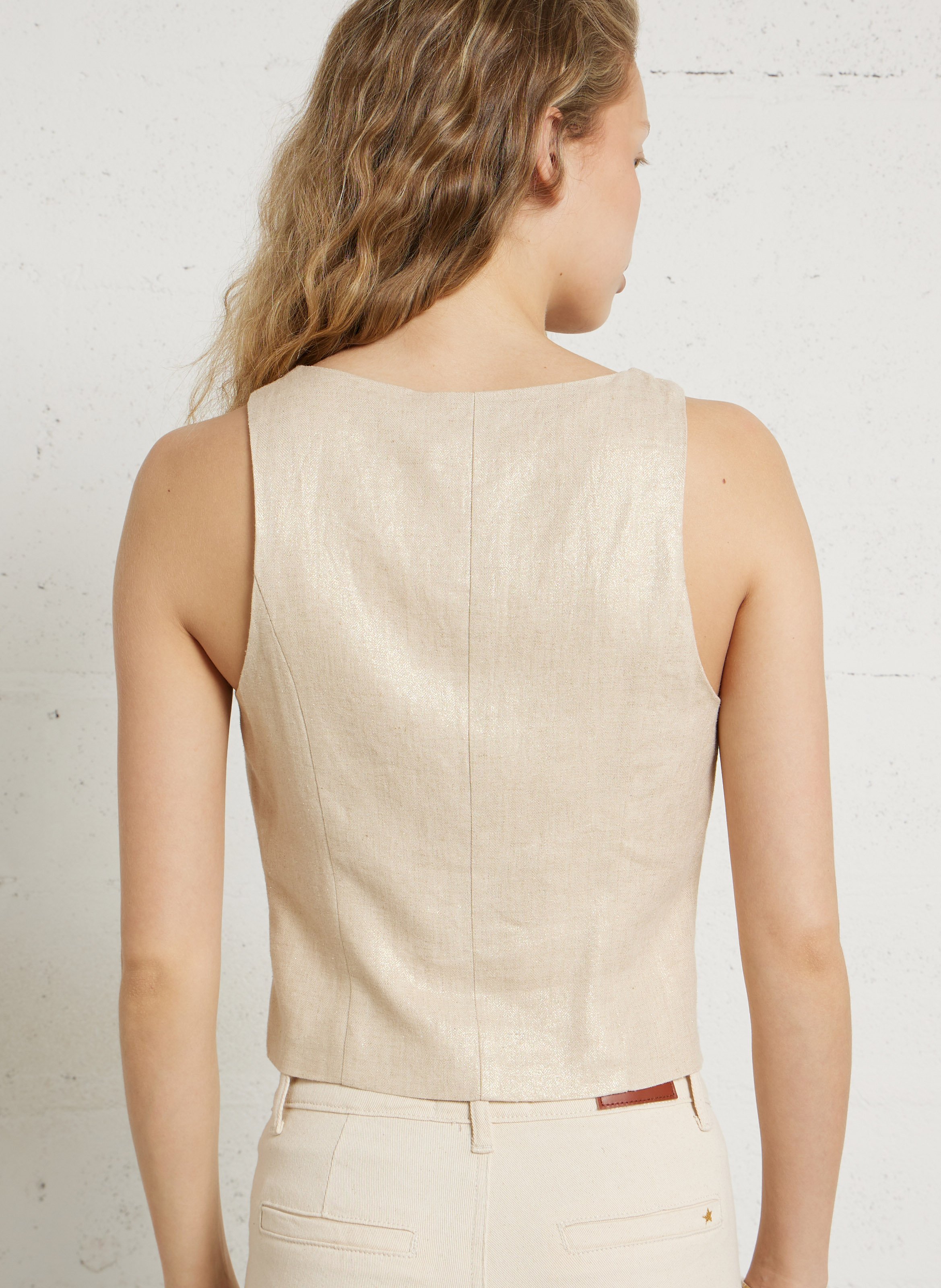 Gilet ajusté col rond en lin mélangé LA PETITE ETOILE Doré