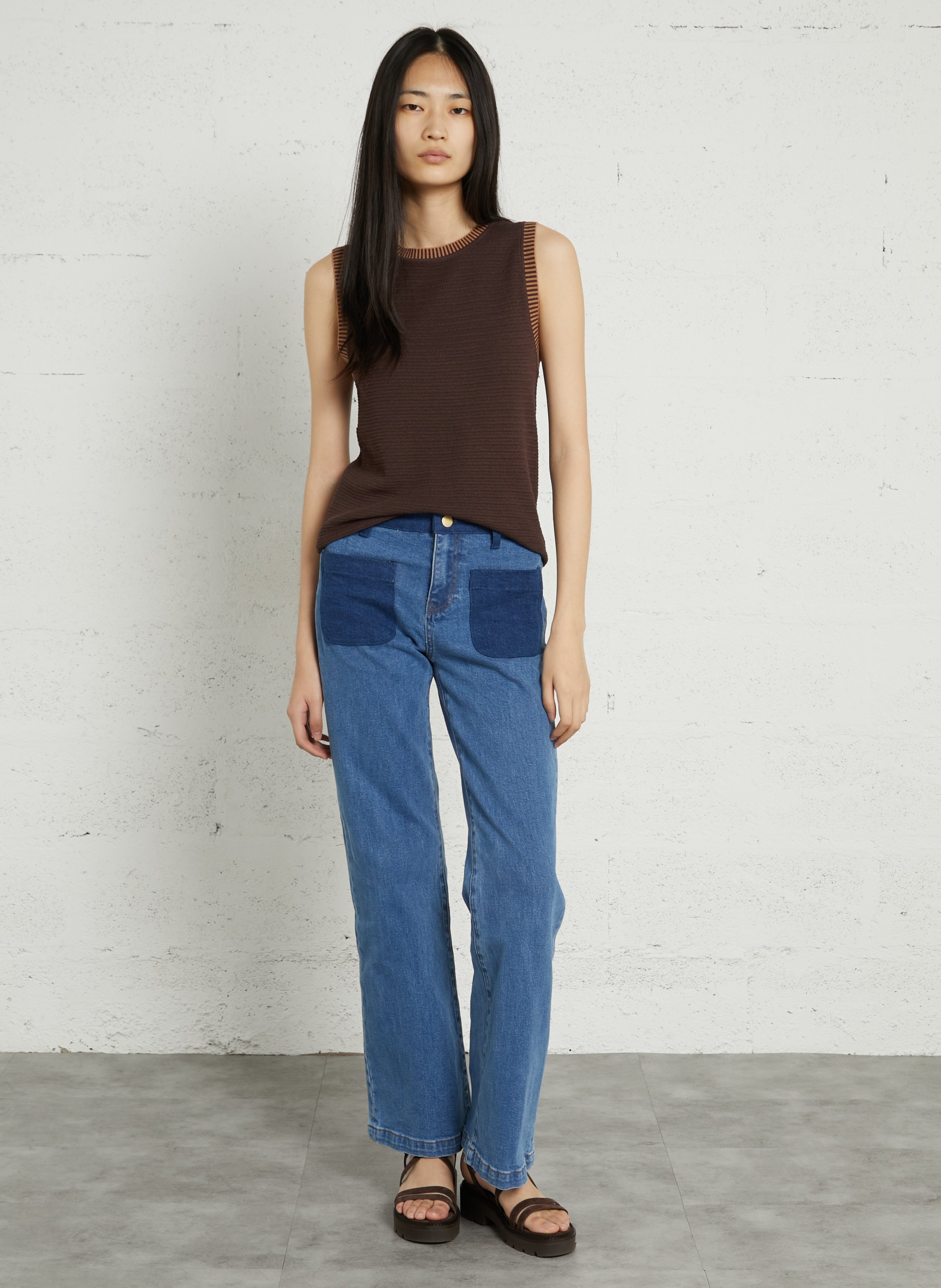 Pull en maille sans manches LA PETITE ETOILE Marron