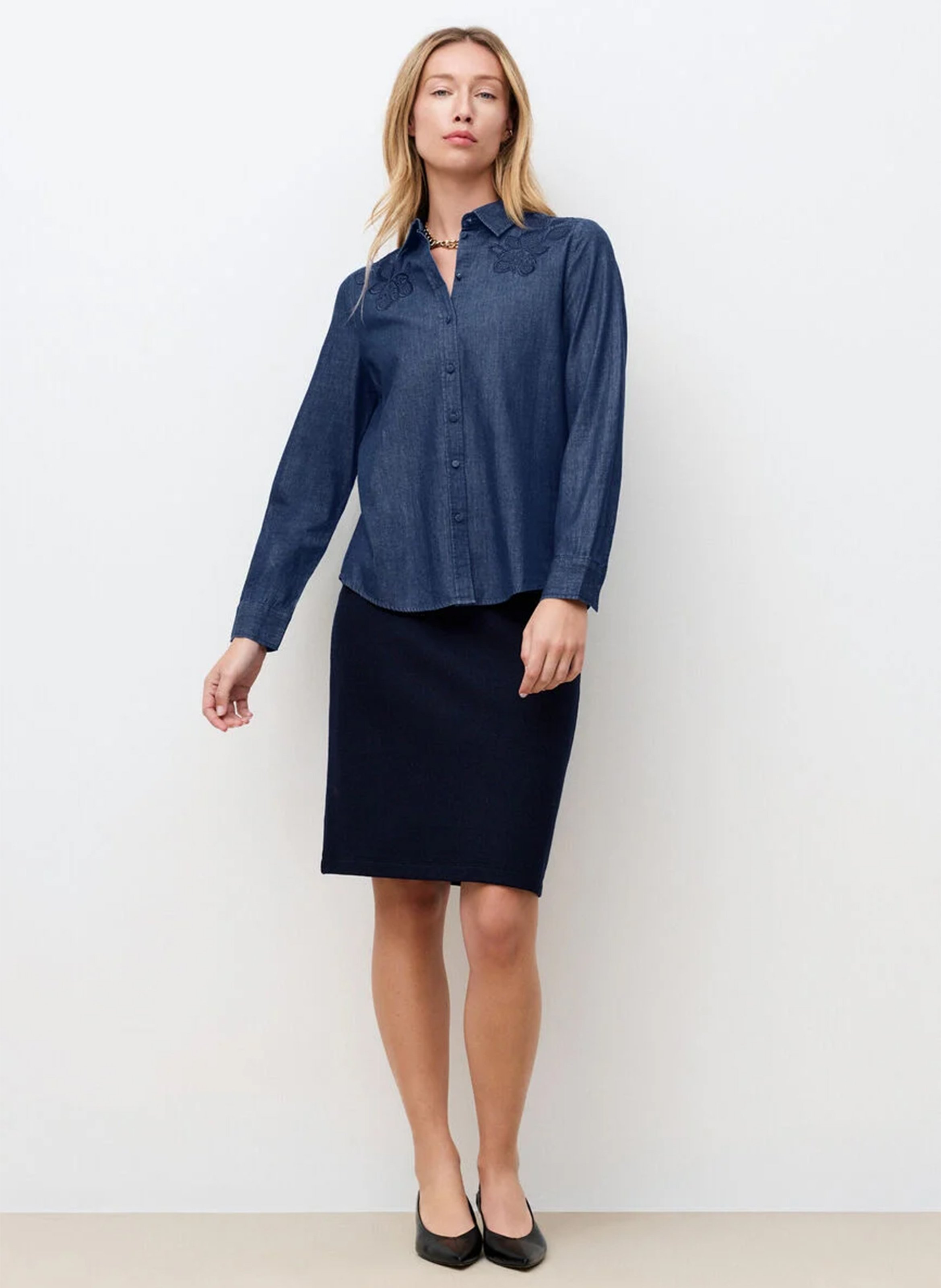 Chemise droite col classique en coton CAROLL Bleu