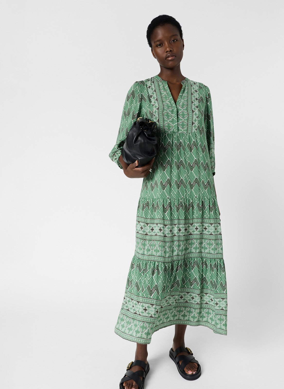 Long loose-fit printed dress GERARD DAREL Green