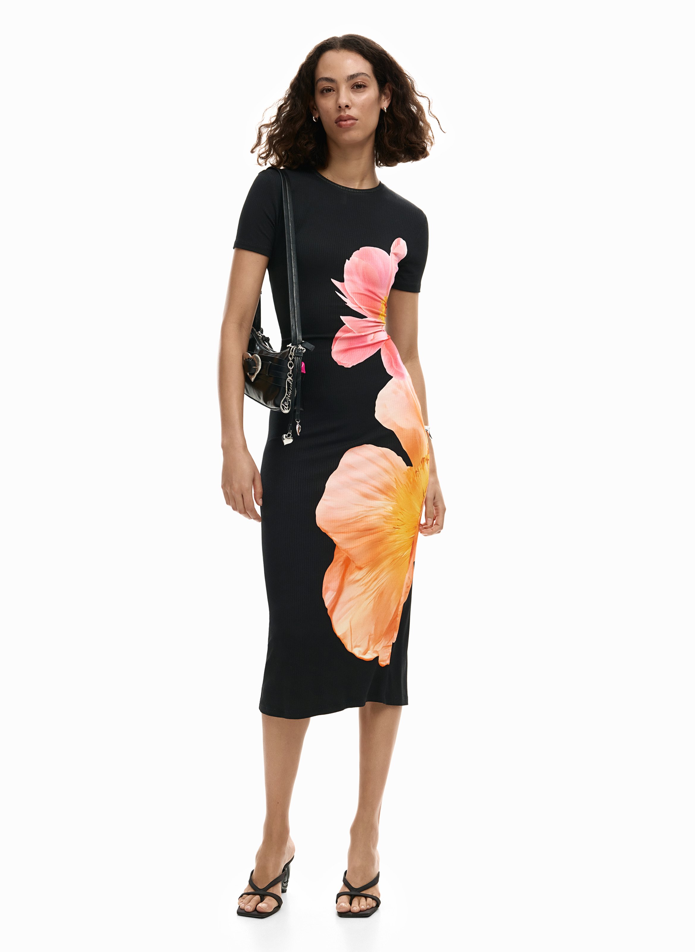 Midi jurk met bloemenprint DESIGUAL Zwart