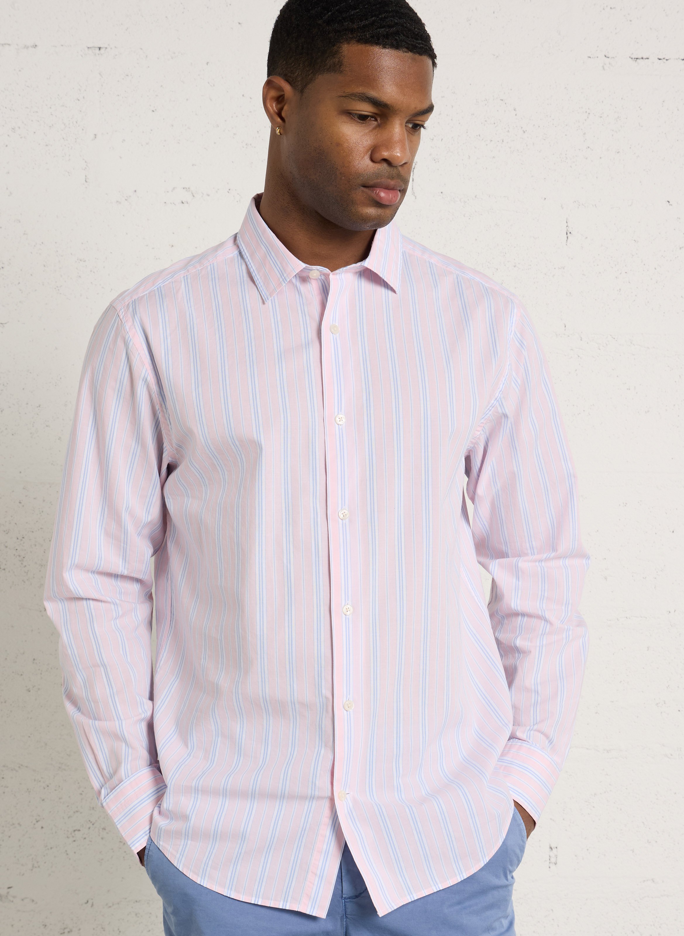 Chemise regular-fit col classique rayée en coton GANT Rose