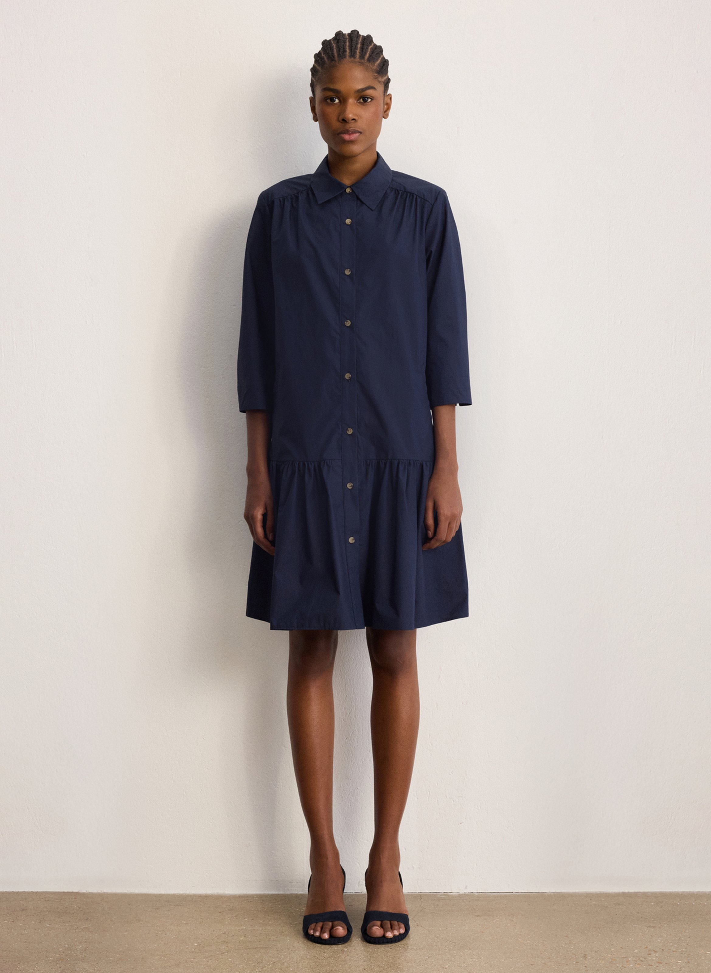 Robe courte col classique en coton  PABLO Bleu