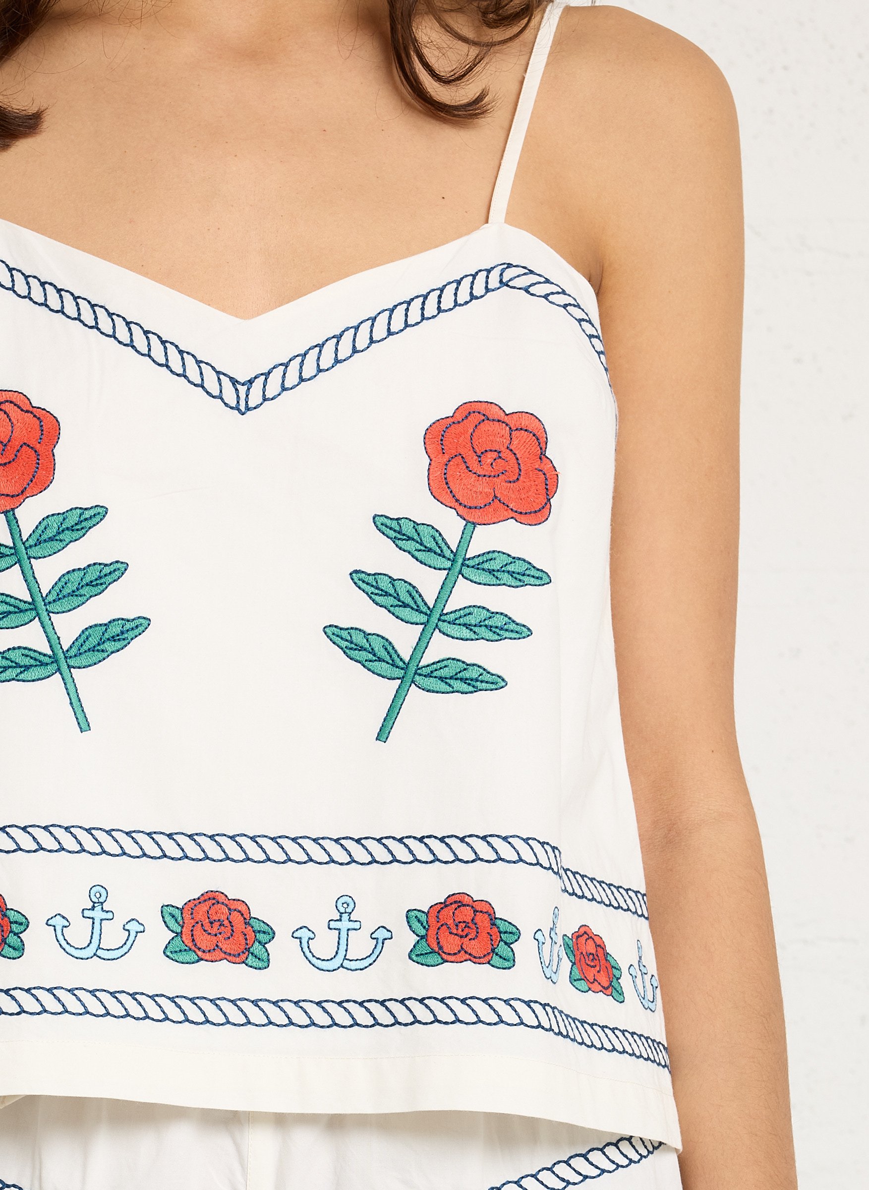 Gerader Baumwoll- und Leinentop THE TINY BIG SISTER Weiss