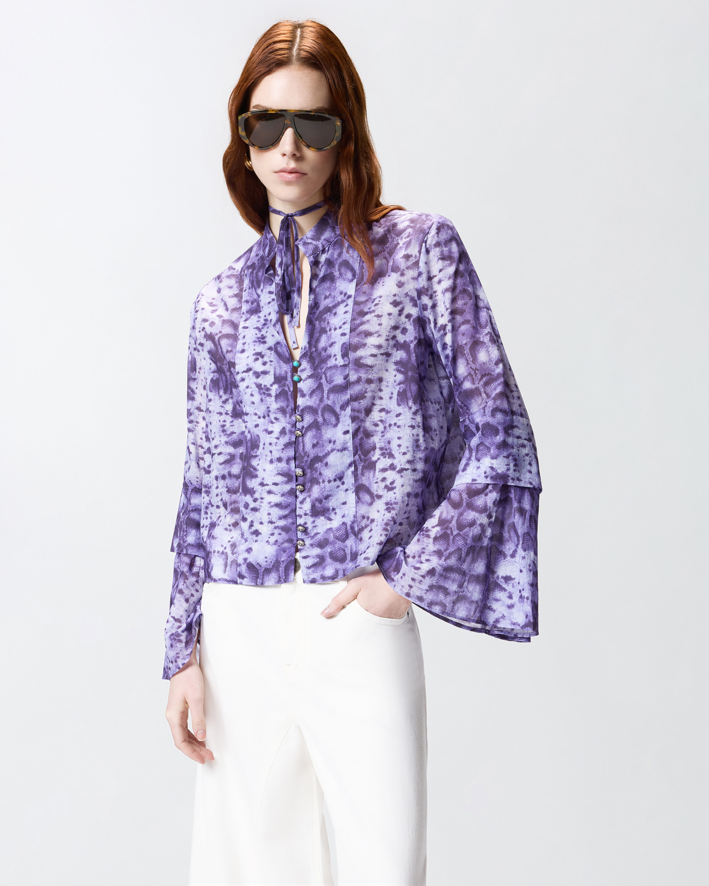 Blouse à imprimé serpent et boutons bijou PINKO Violet