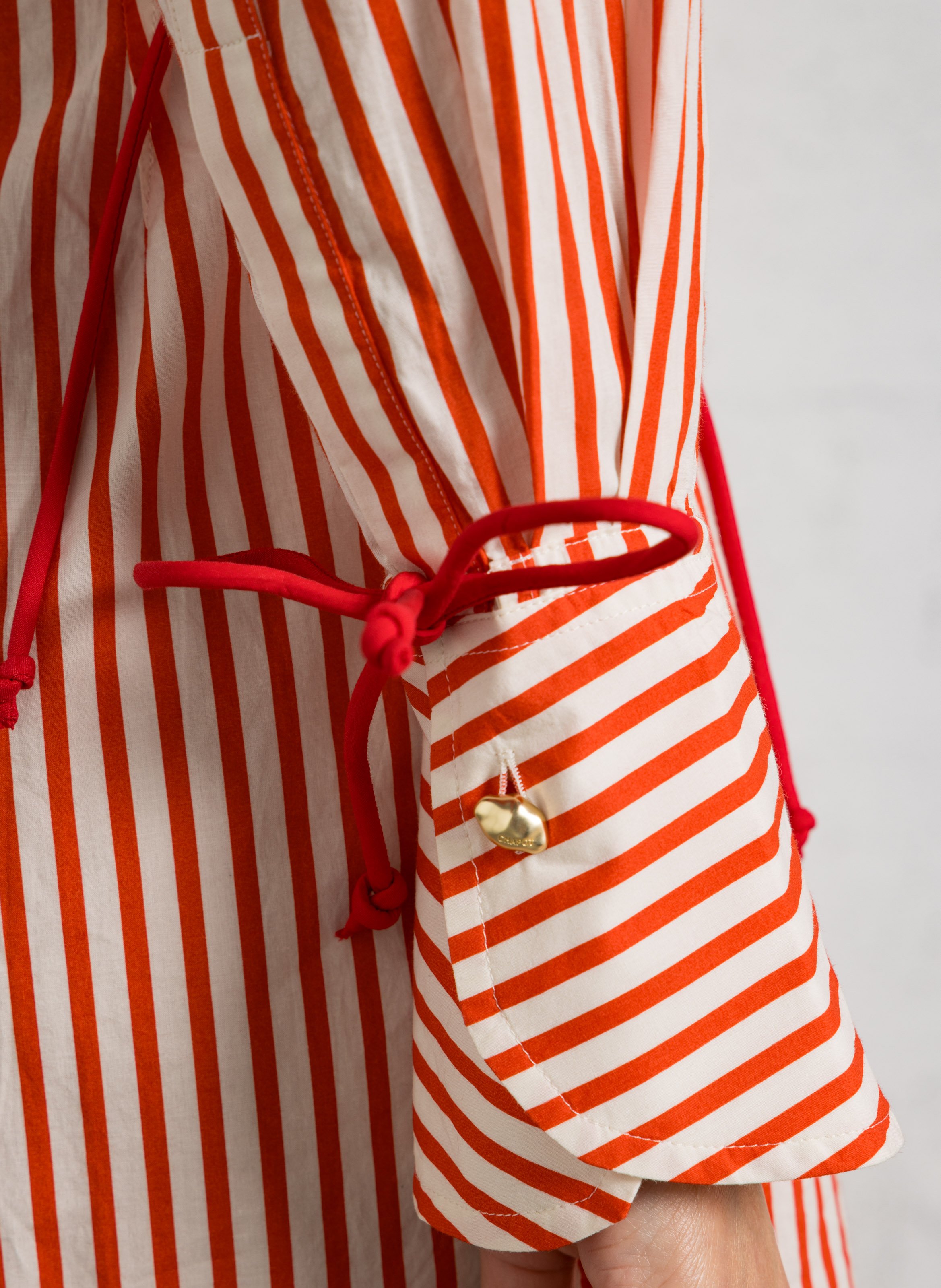 Short dress with classic collar in striped organic cotton FABIENNE CHAPOT Red