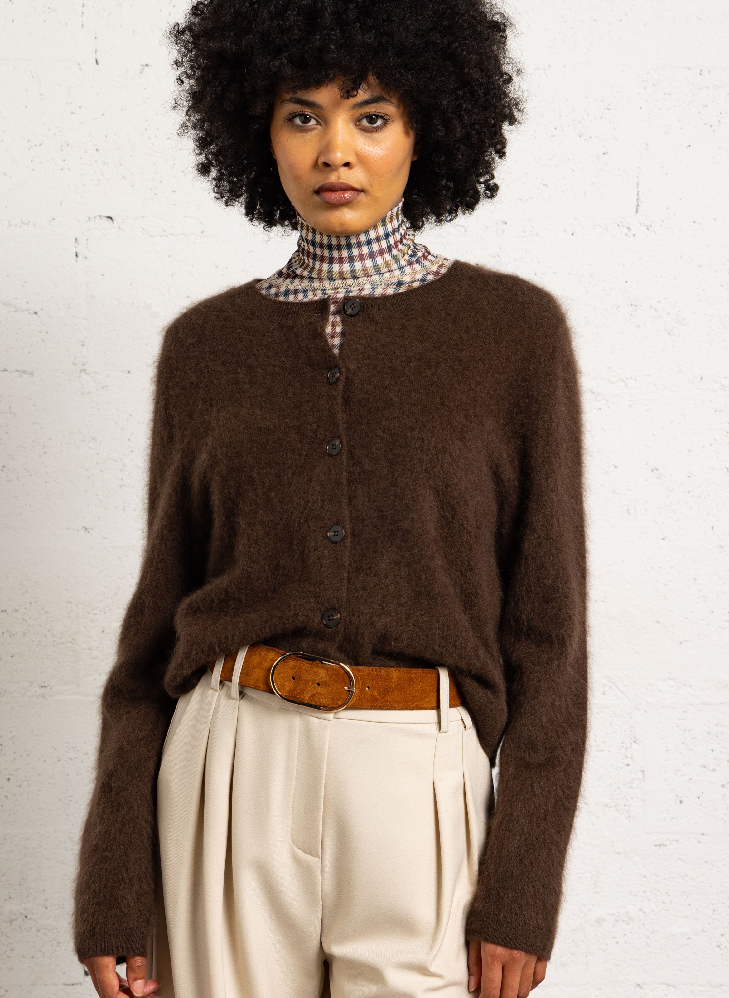Straight round-neck wool and cashmere vest SUNCOO Brown