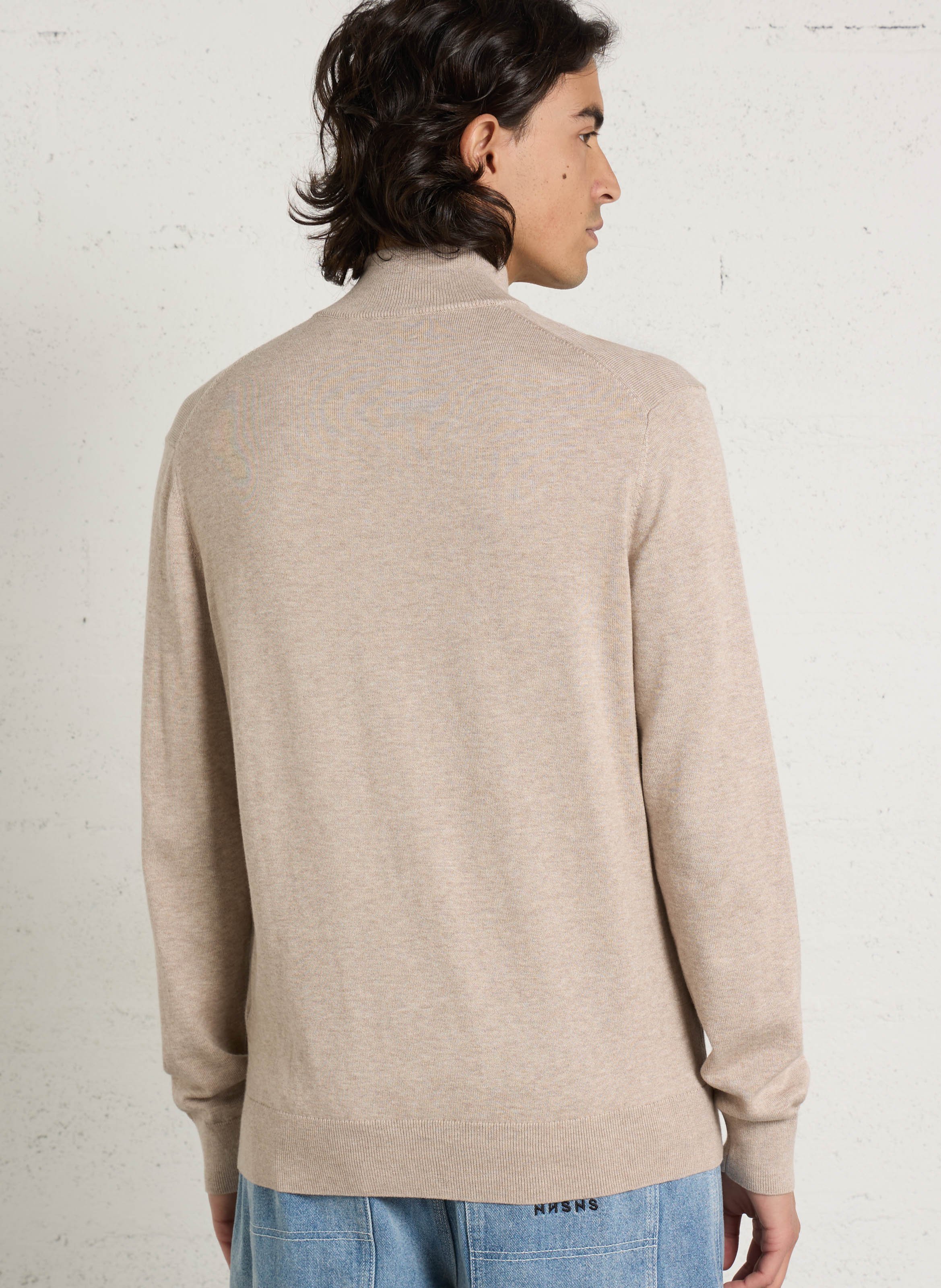 Solid color cotton high-neck zip-up sweater HACKETT Brown