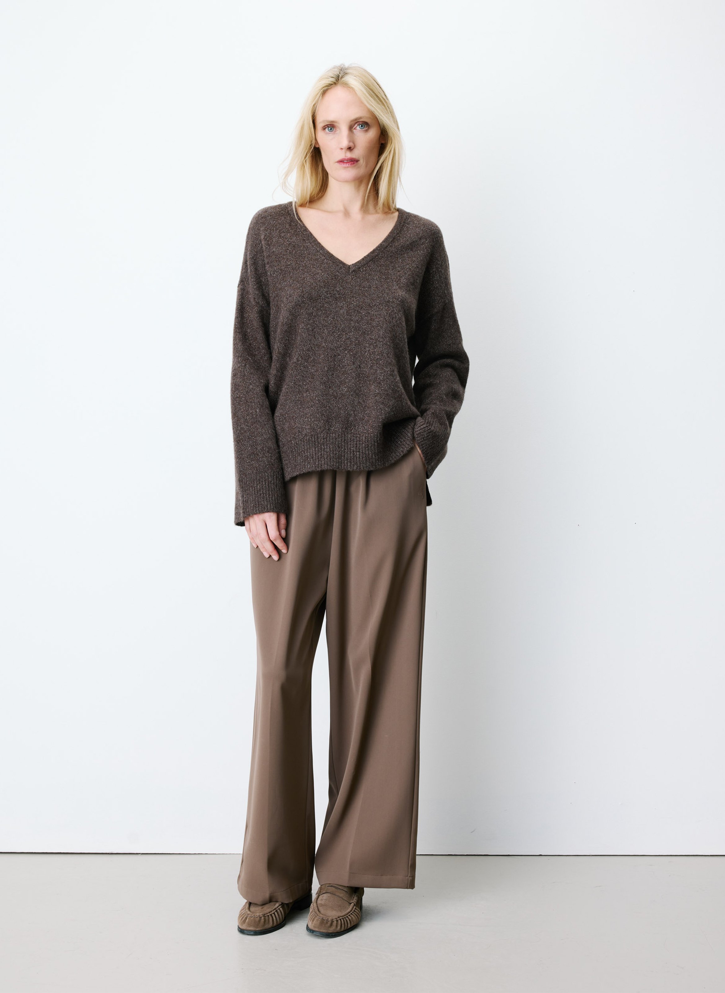 Oversized gebreide trui met V-hals GRACE ET MILA Bruin