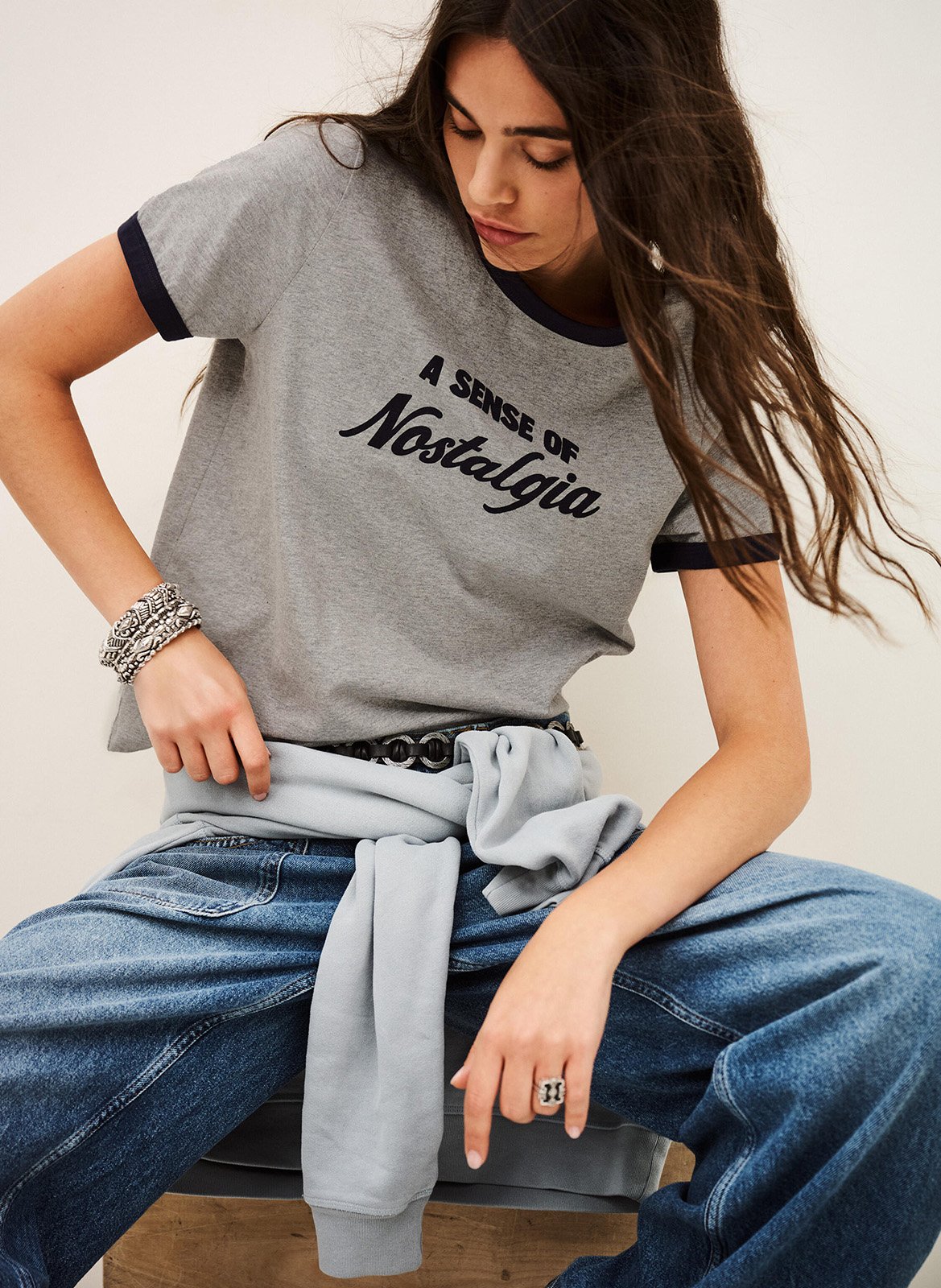 Baumwoll-T-Shirt mit Siebdruck BA&SH Grau