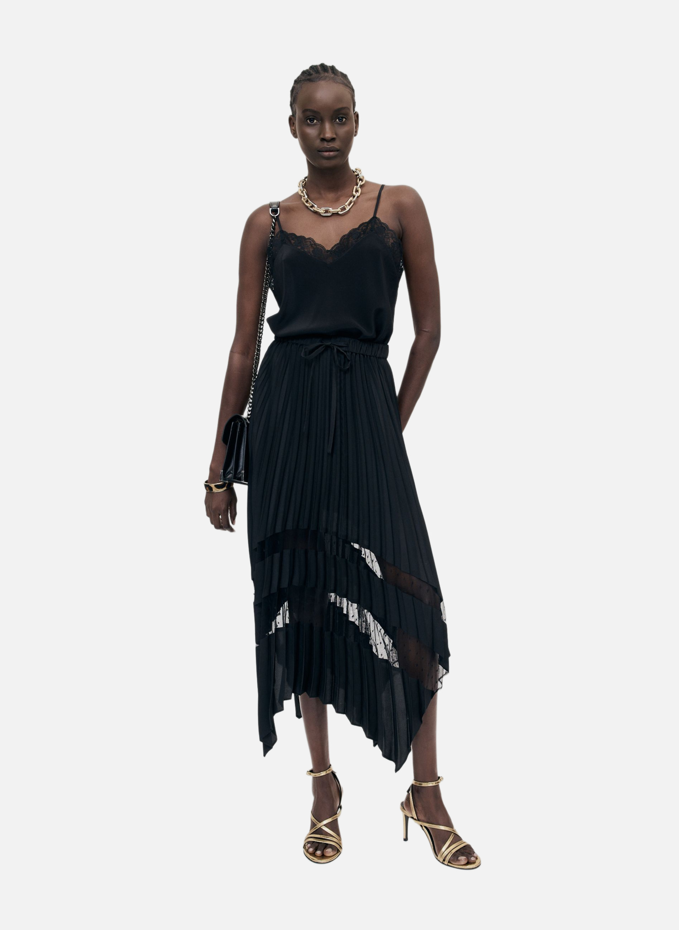 Long pleated asymmetric skirt THE KOOPLES Black