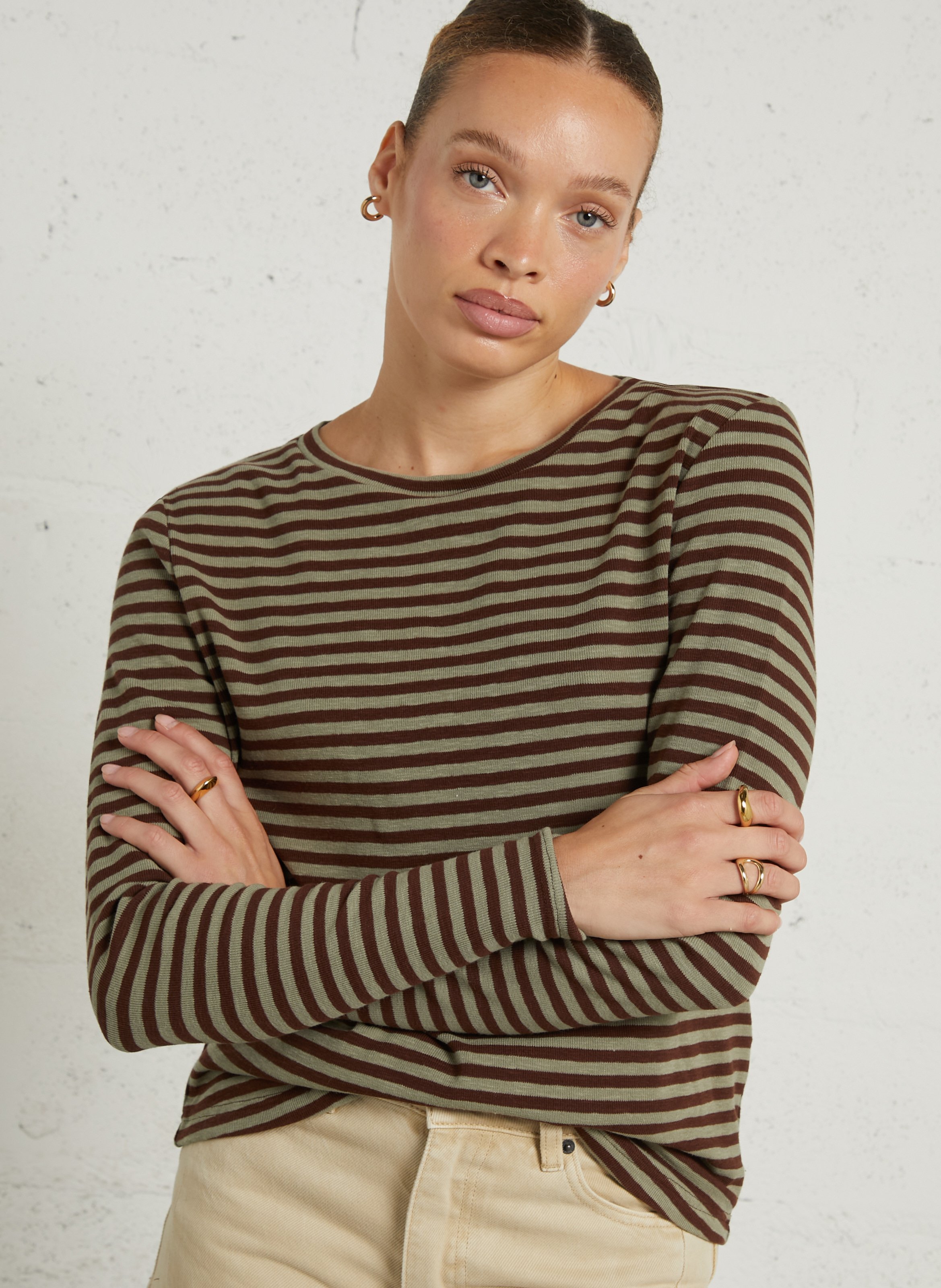 Striped long-sleeve cotton blend t-shirt JC SOPHIE
