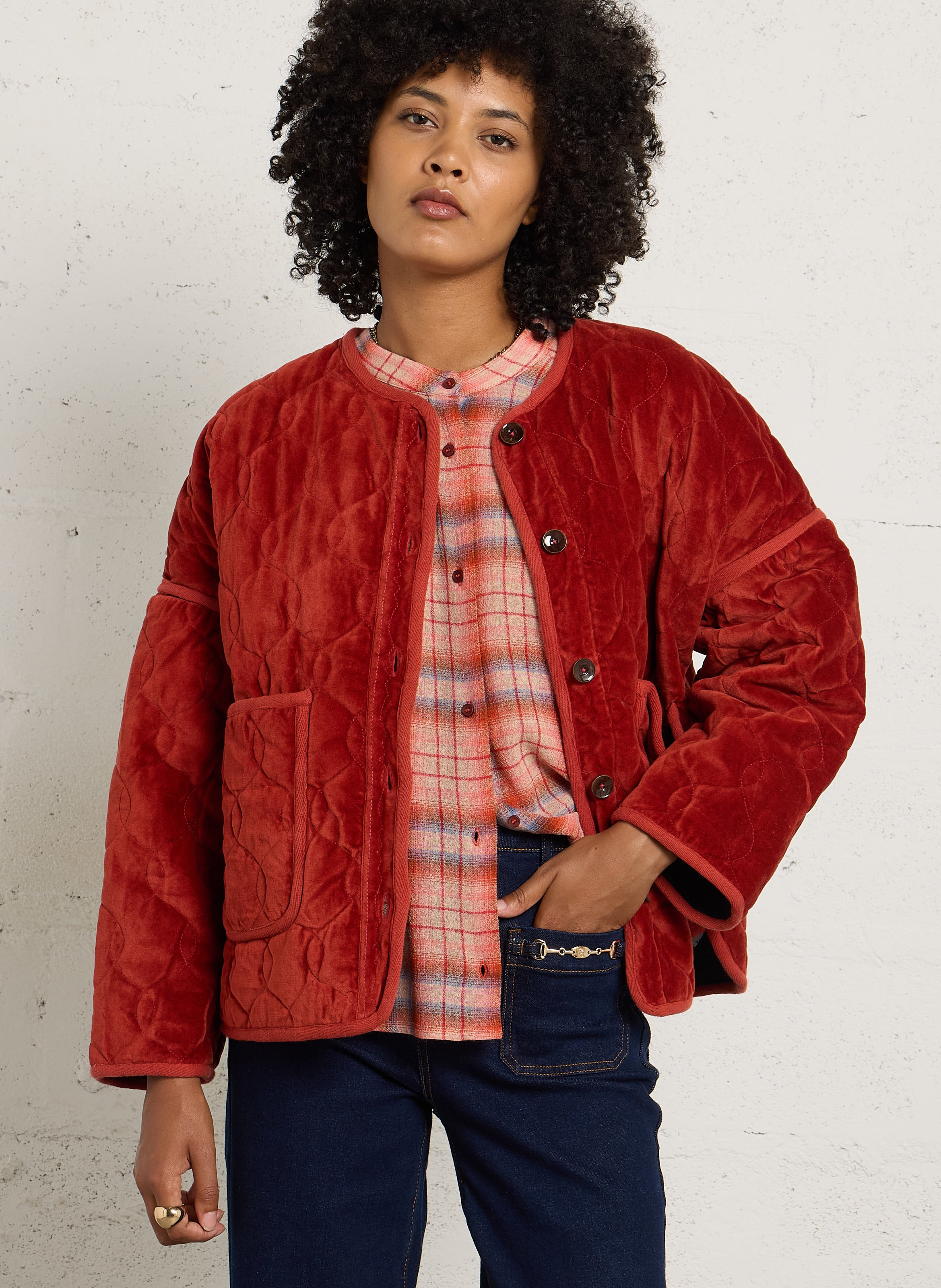 Oversize Rundhalsausschnitt Steppmantel aus Baumwolle SACRECOEUR Rot