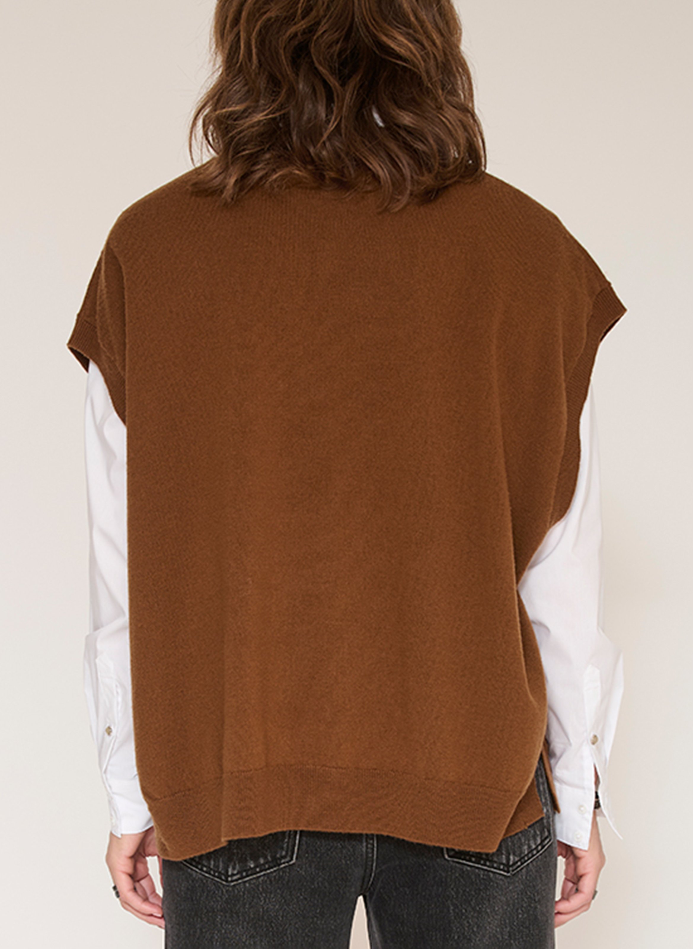 Pull ample sans manches en laine MKT Marron