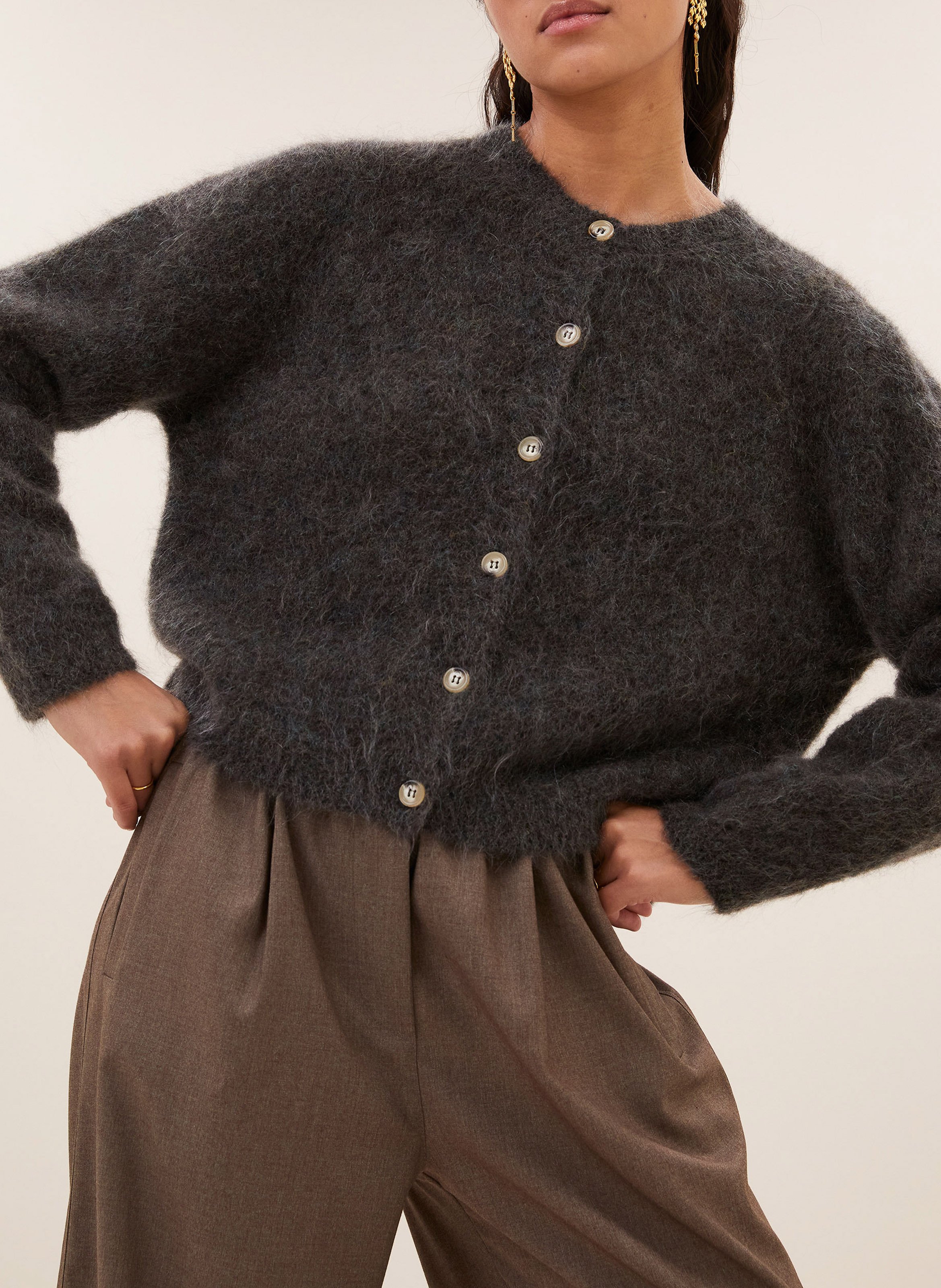 Gilet oversize en laine mélangée BY BAR Marron