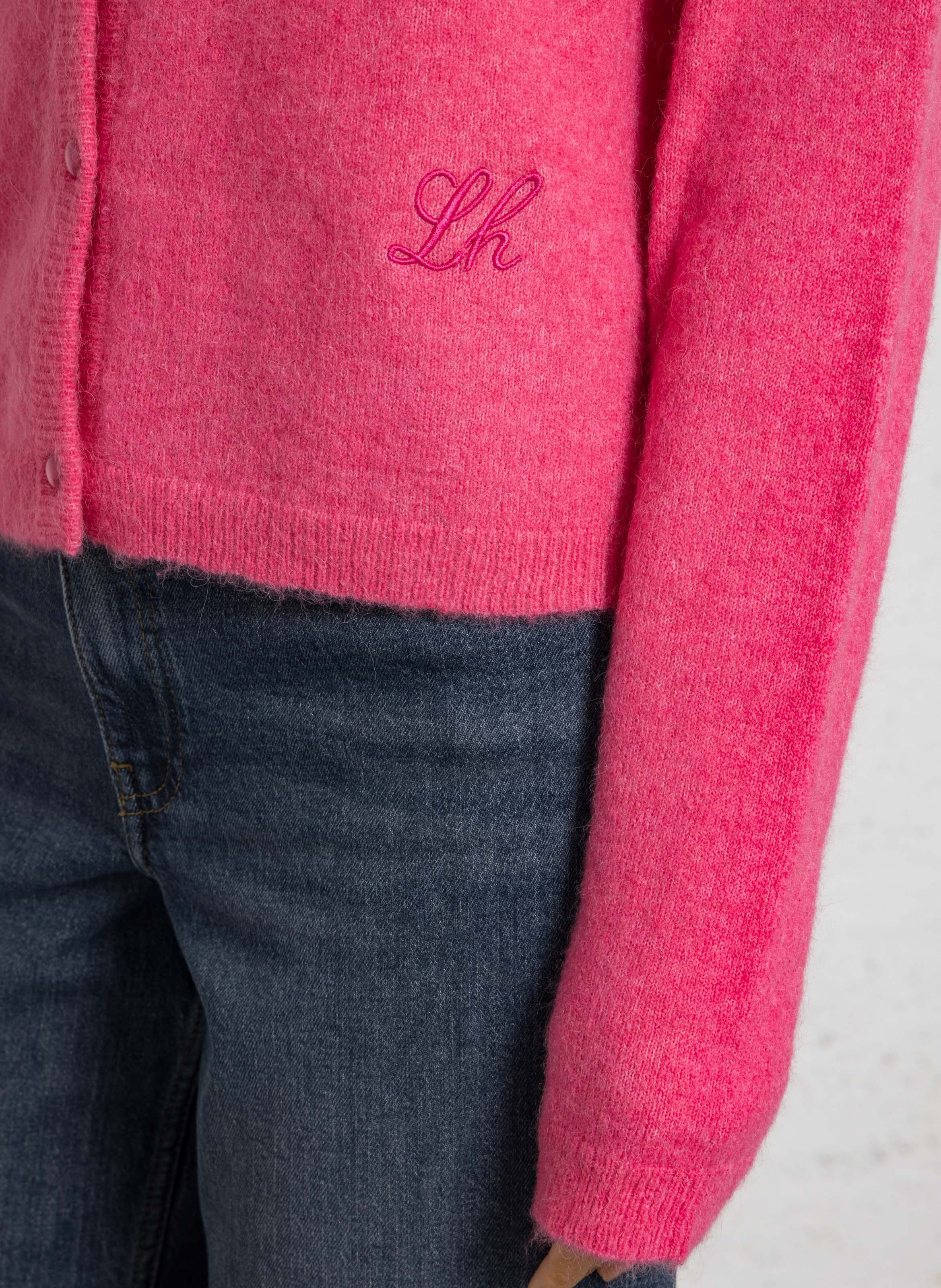 Gilet droit col rond court et boutonné LEON & HARPER Rose