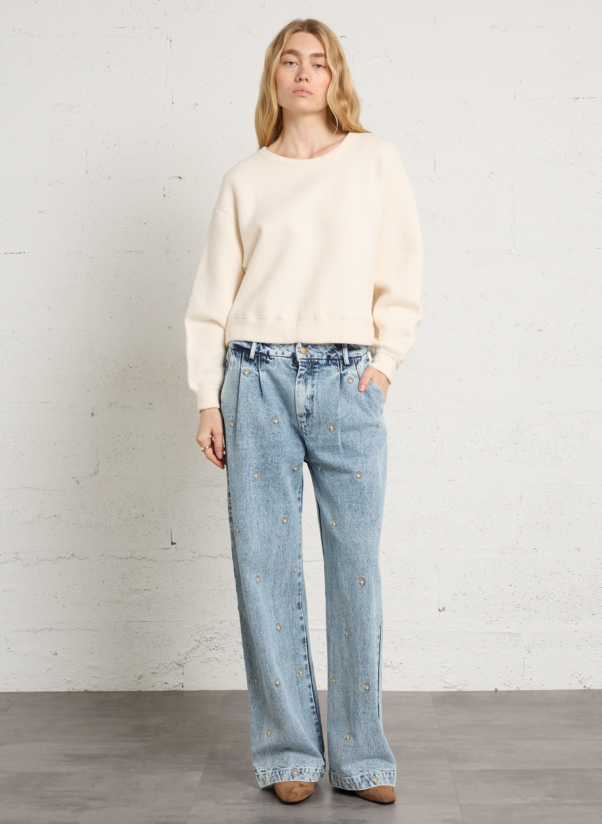 Gerade geschnittenes Sweatshirt aus Bio-Baumwoll-Mix AMERICAN VINTAGE Beige