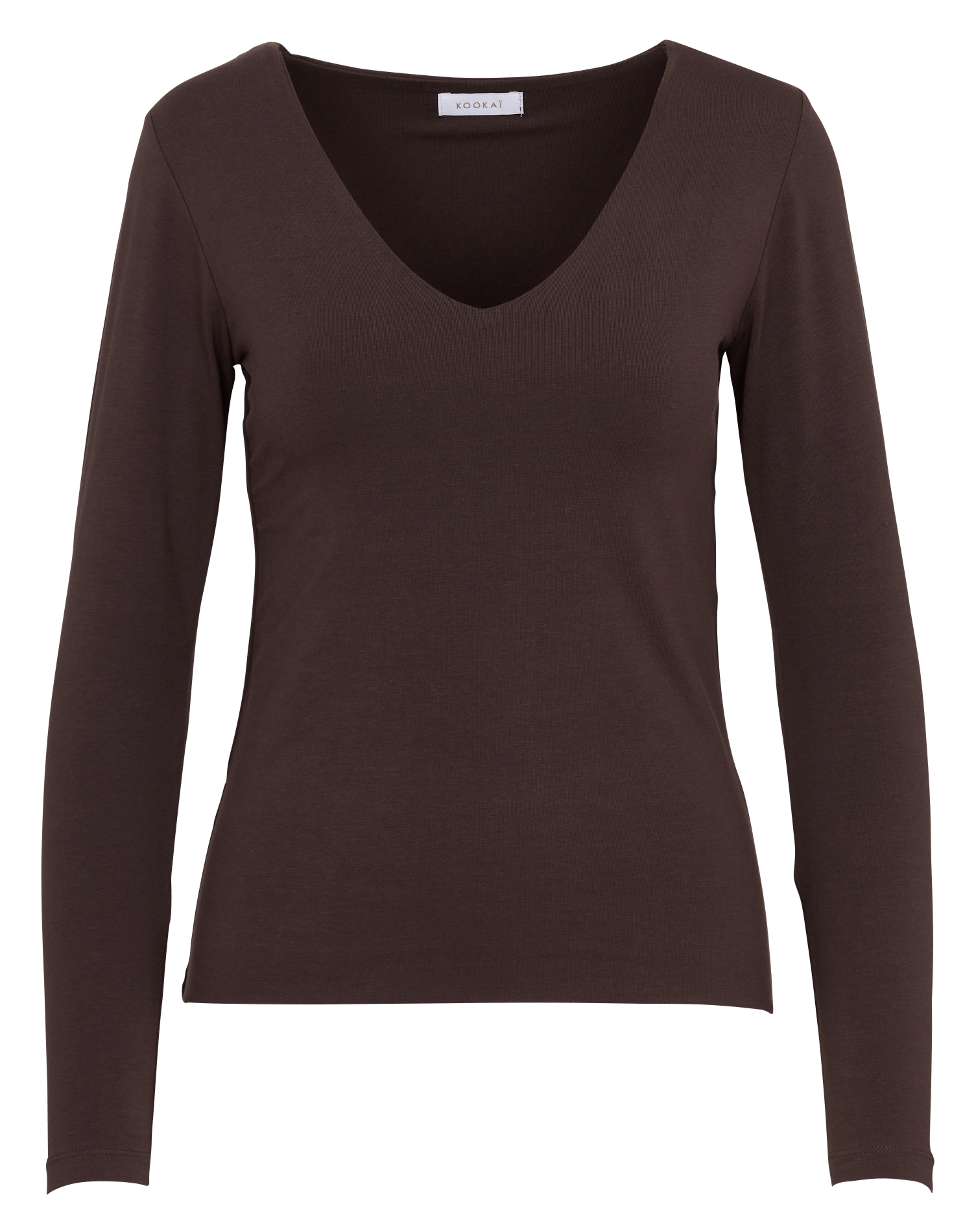 Einfarbiges V-Ausschnitt-T-Shirt aus Baumwollmischung KOOKAI Braun