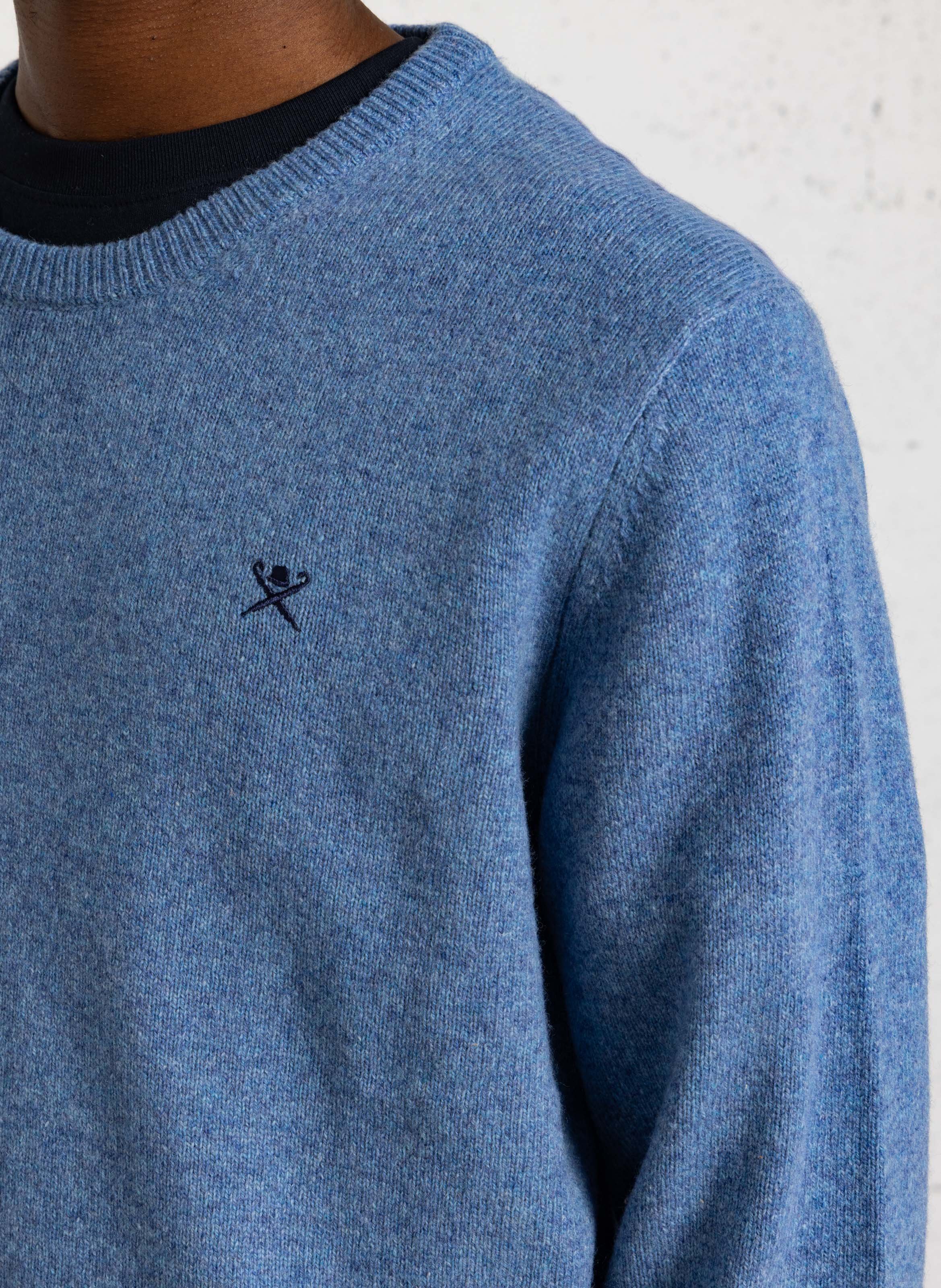 Pull droit col rond brodé en laine HACKETT Bleu