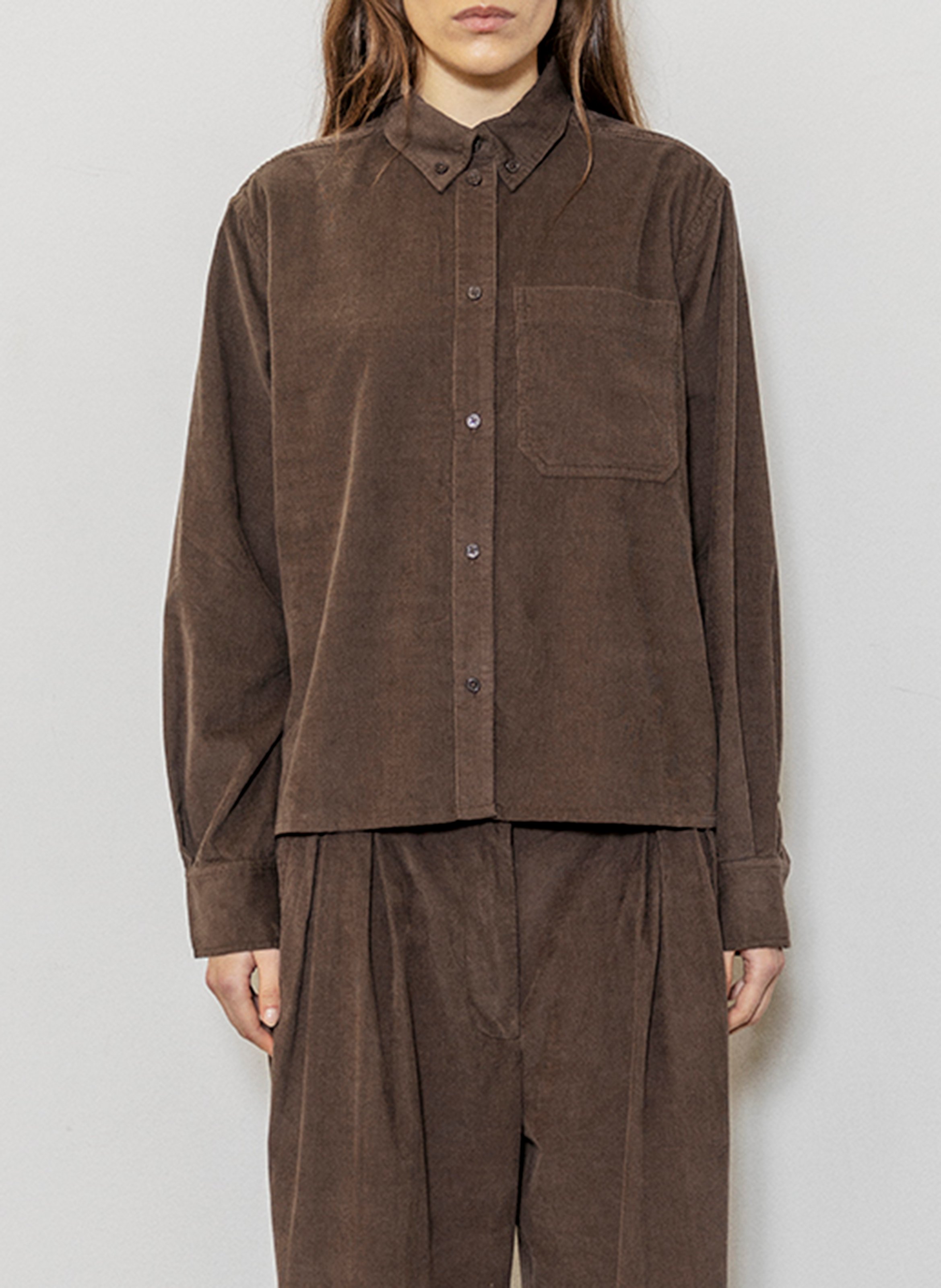 Chemise droite unie en coton bio PROJECT-AJ117 Marron