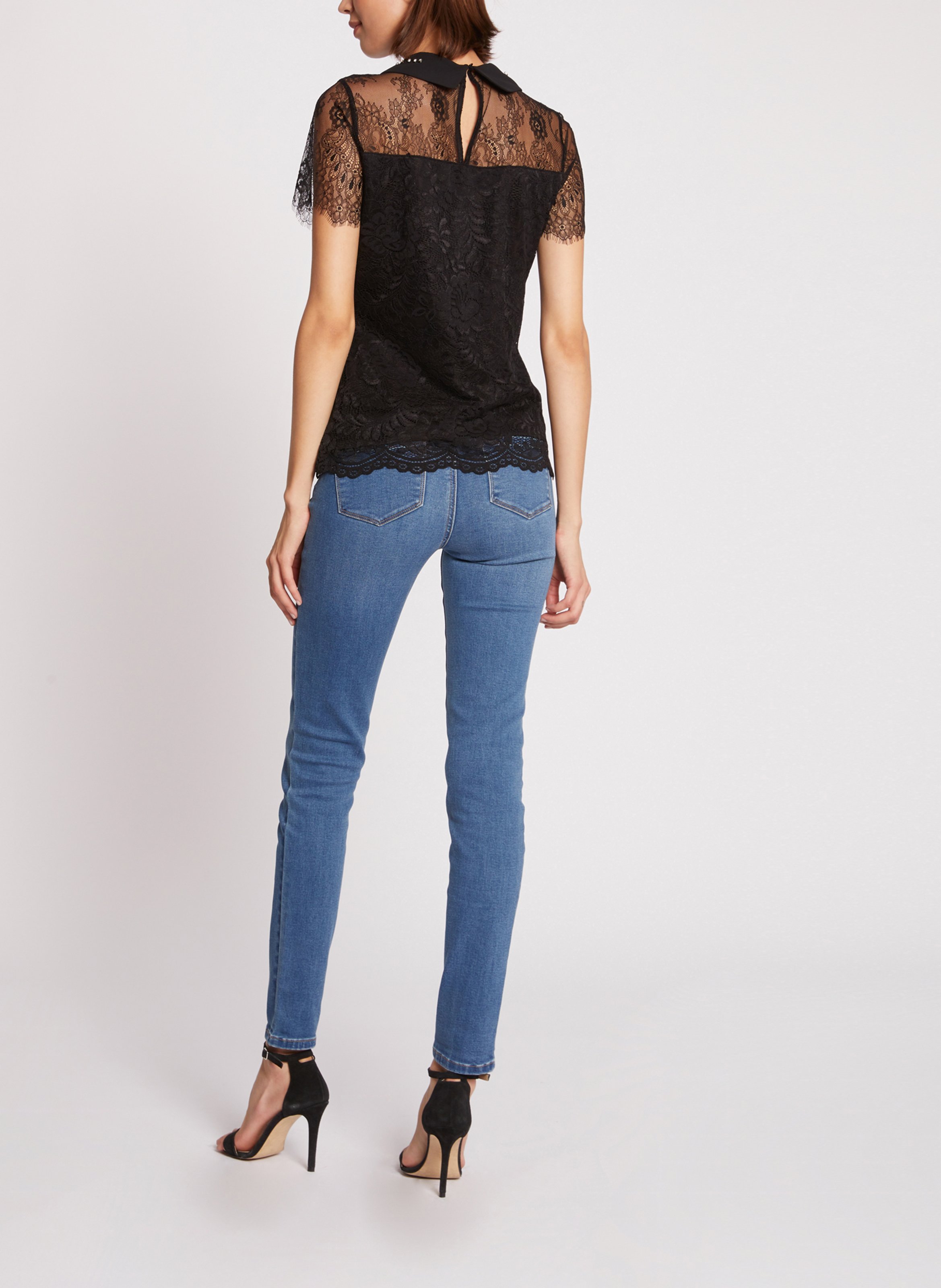 Lace top with Peter Pan collar MORGAN Black