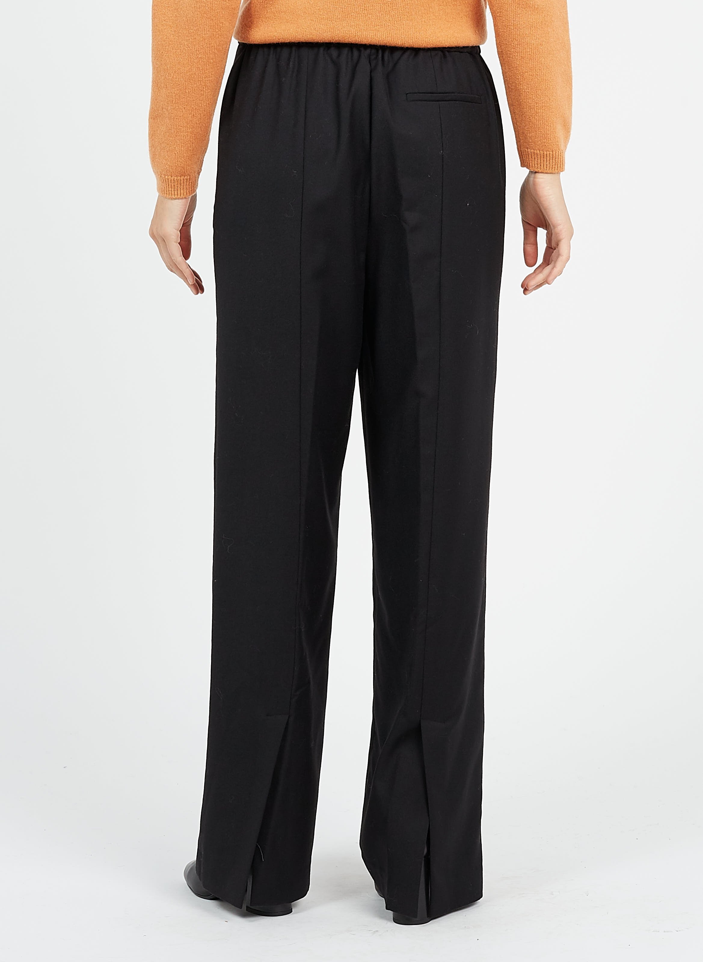 Wijde broek van scheerwol met hoge taille THEORY Zwart