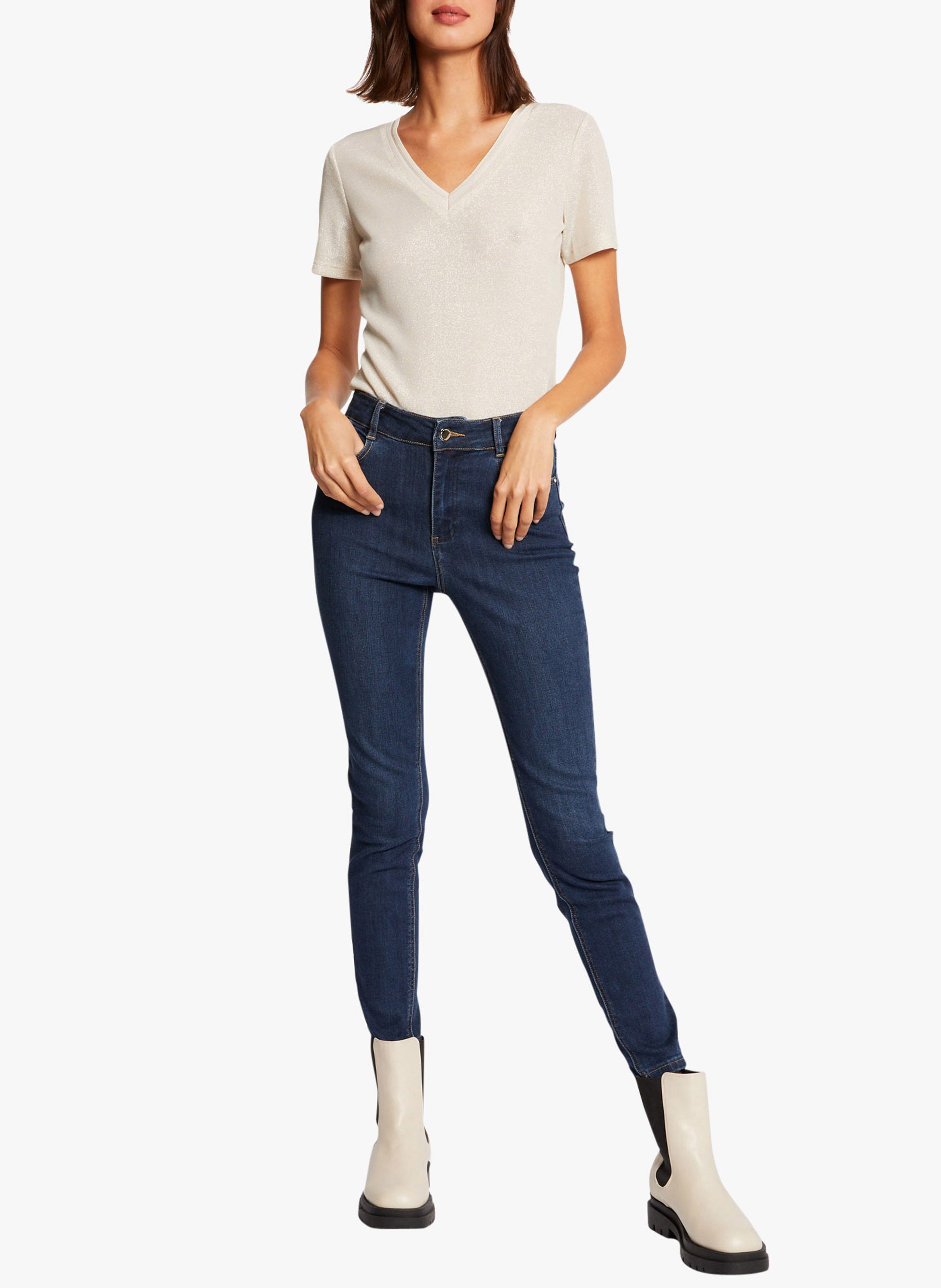 Tee-shirt col V métallisé MORGAN Beige